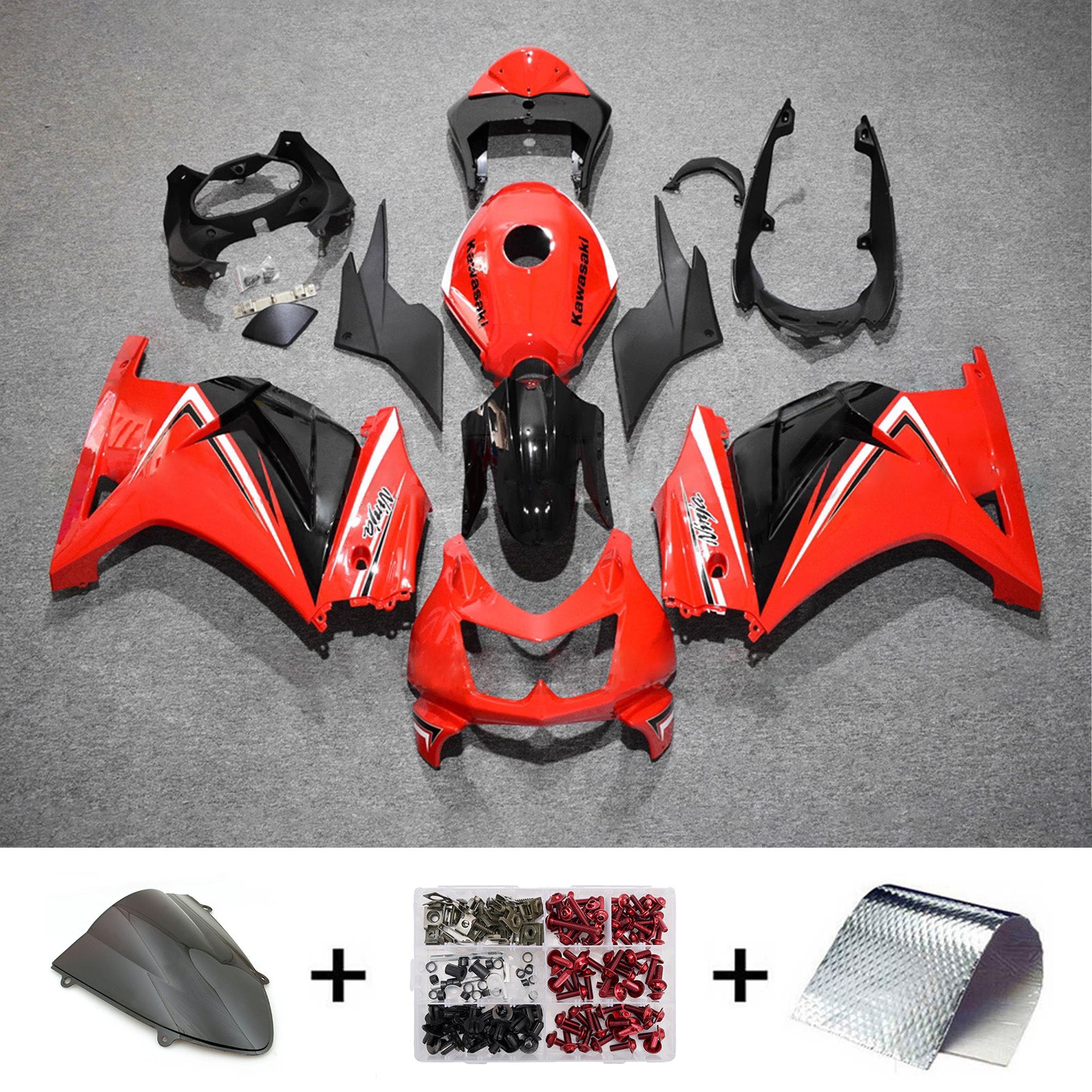 Amotopart 2008-2012 Kawasaki EX250/Ninja250R Red Black White Fairing Kit