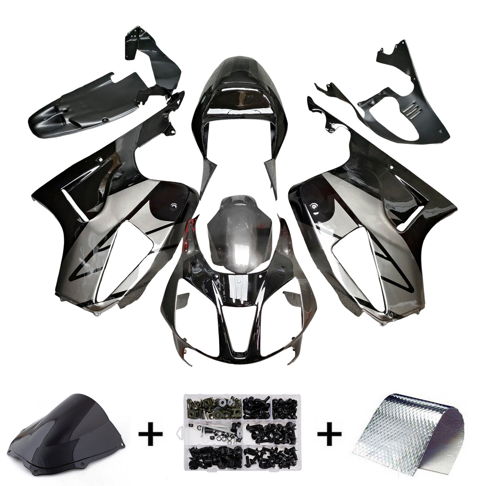 Amotopart 2000-2006 Honda VTR1000 RC51 Light Grey Black Fairing Kit