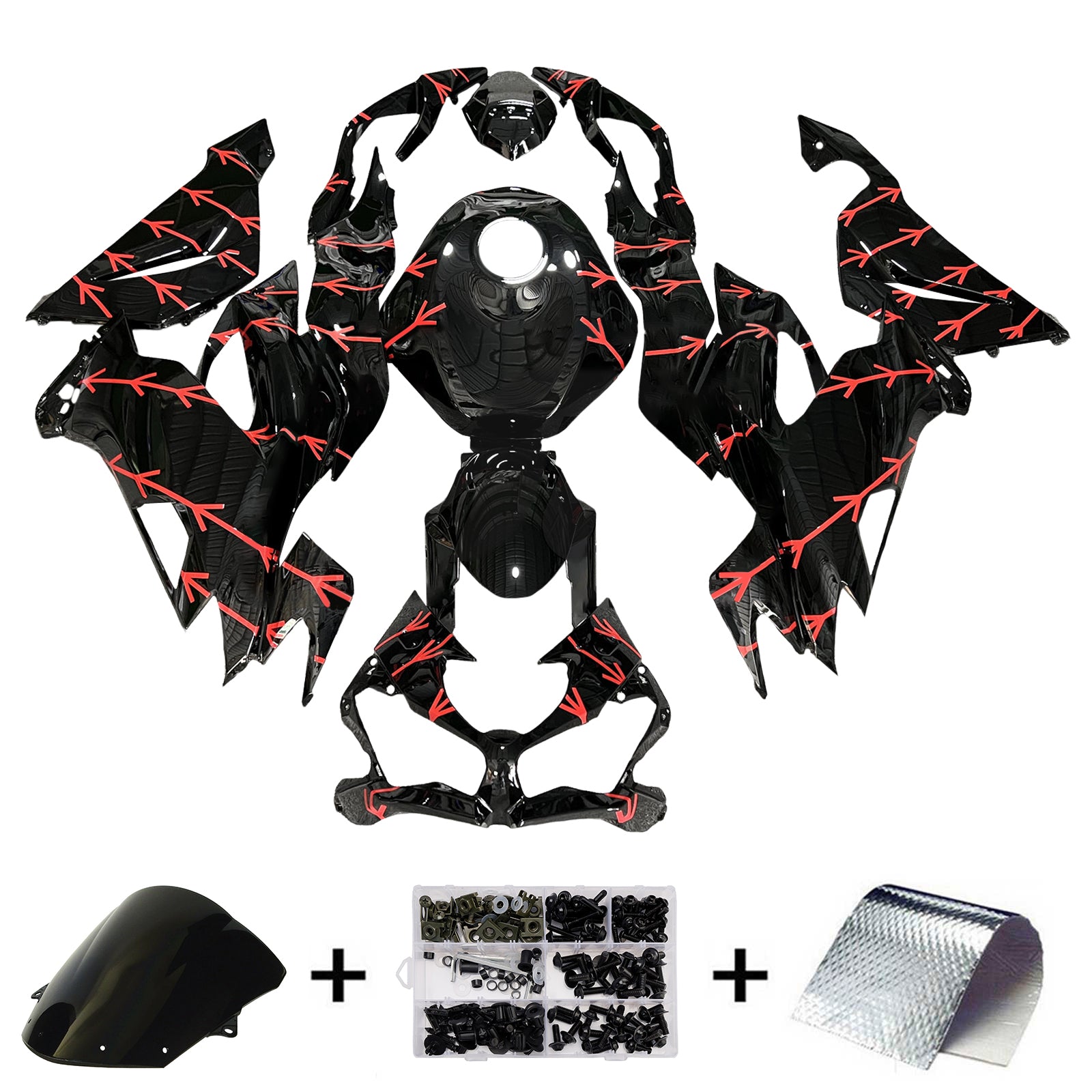 Amotopart 2019-2023 Kawasaki ZX6R Black & Red Pattern Fairing Kit