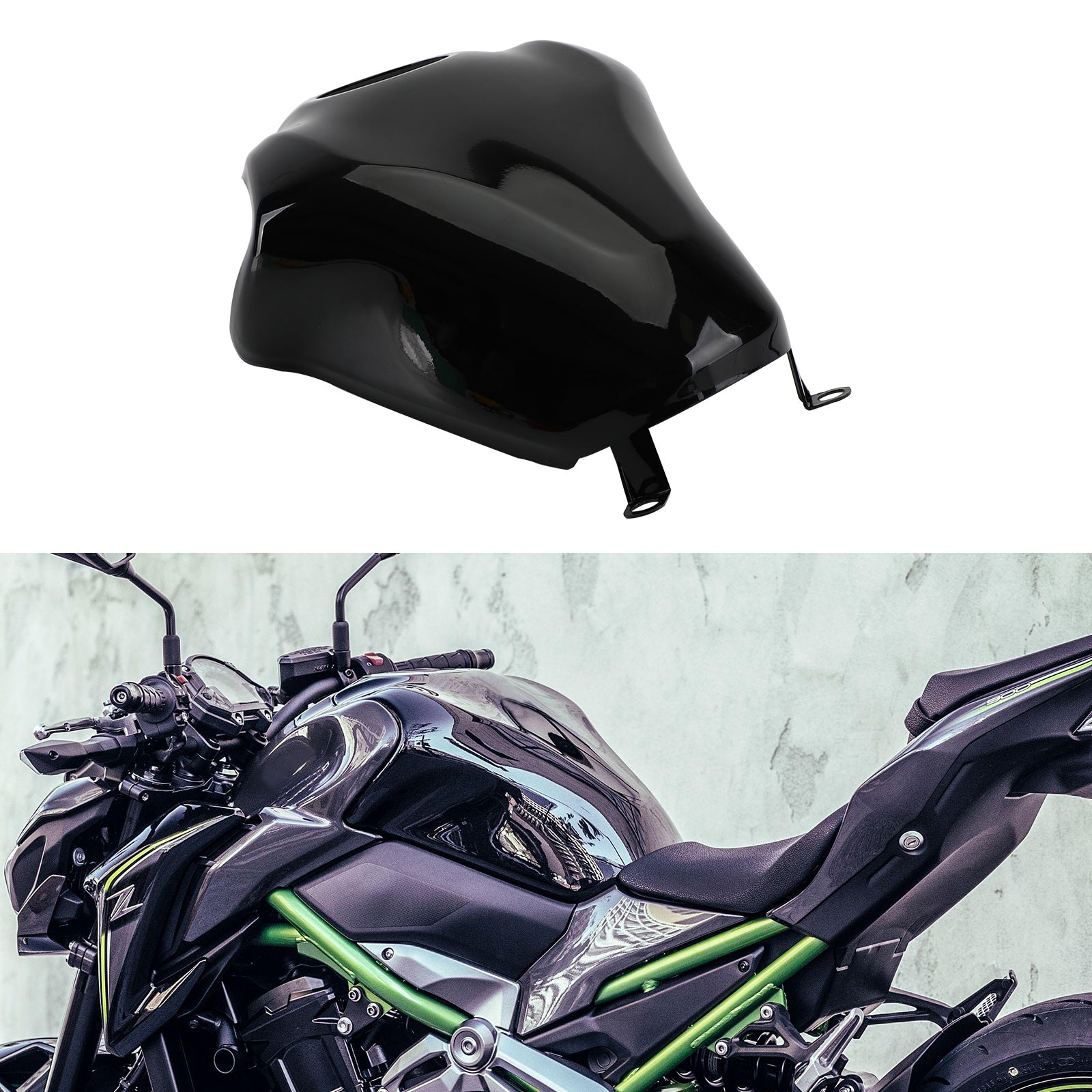 17-19 Kawasaki Z900 motorfiets brandstoftankafdekking beschermer glanzend zwart