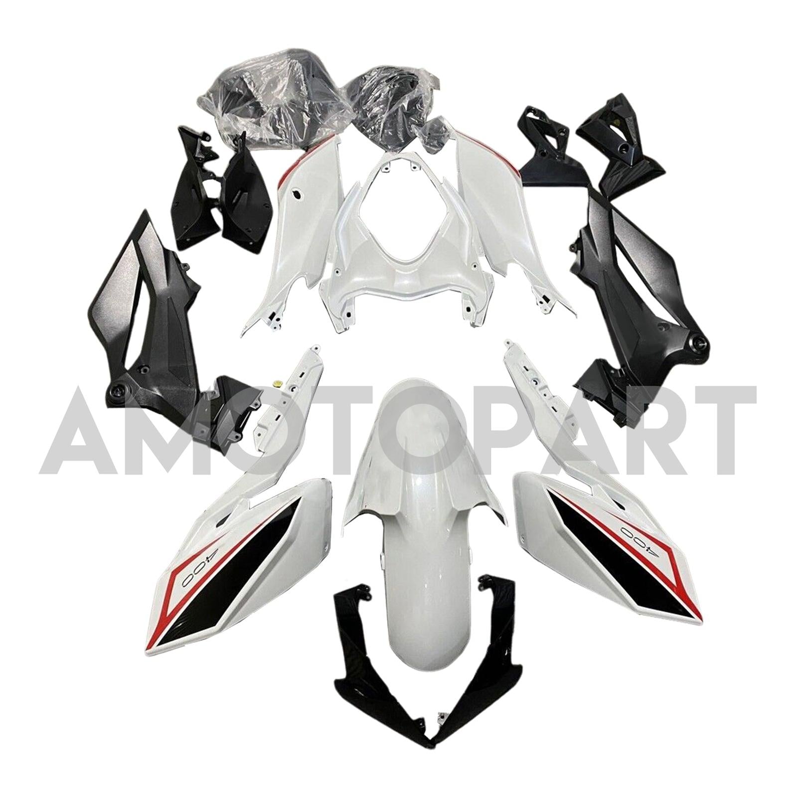 Amotopart 2018-2024 Kawasaki Z400 Black White Red Fairing Kit