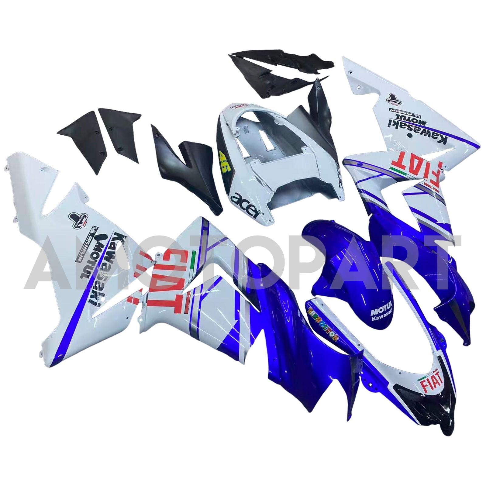 Amotopart 2004-2005 Kawasaki ZX10R Glossy Blue White Fairing Kit