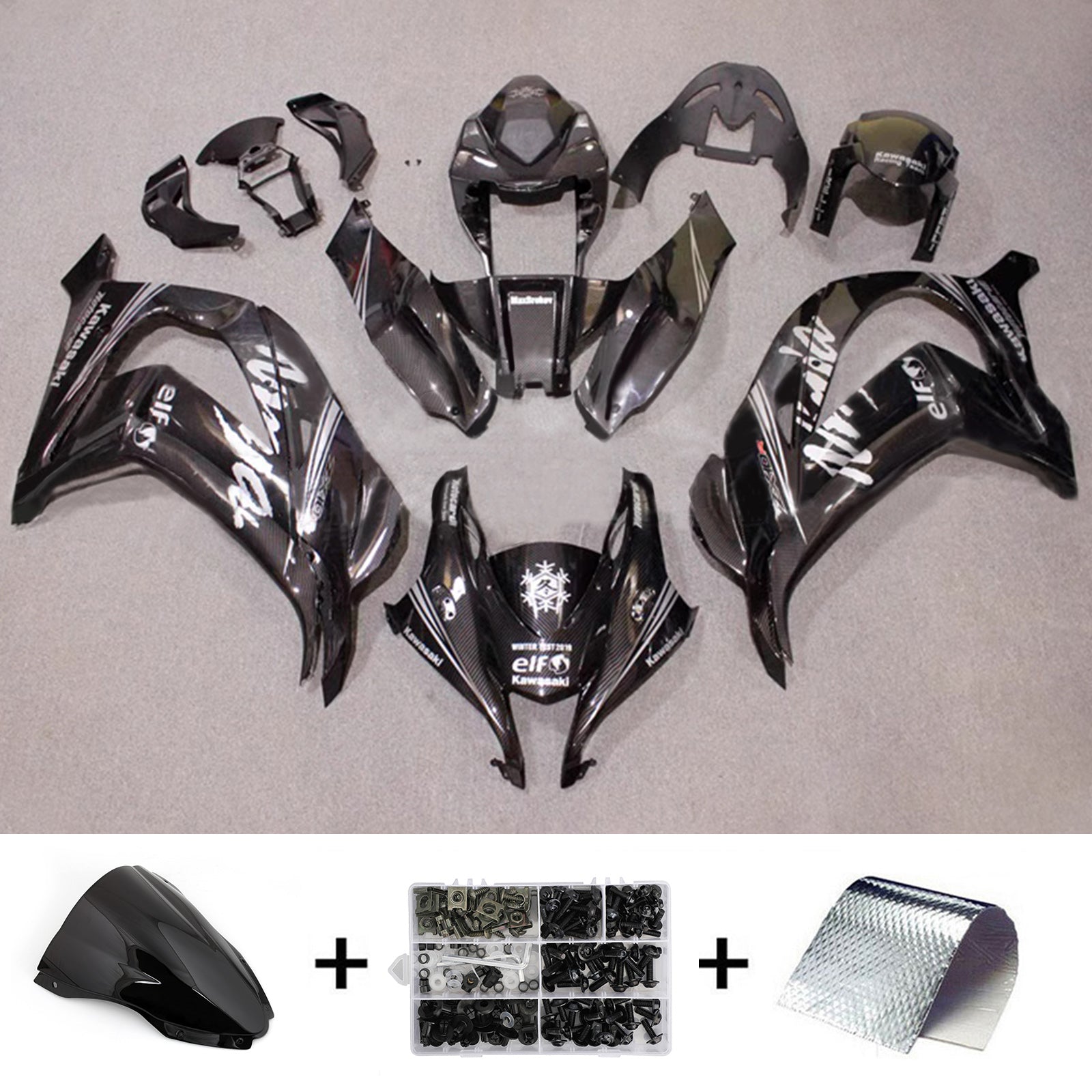 Amotopart 2016-2020 Kawasaki ZX10R Black White Carbon Fiber Pattern Fairing Kit