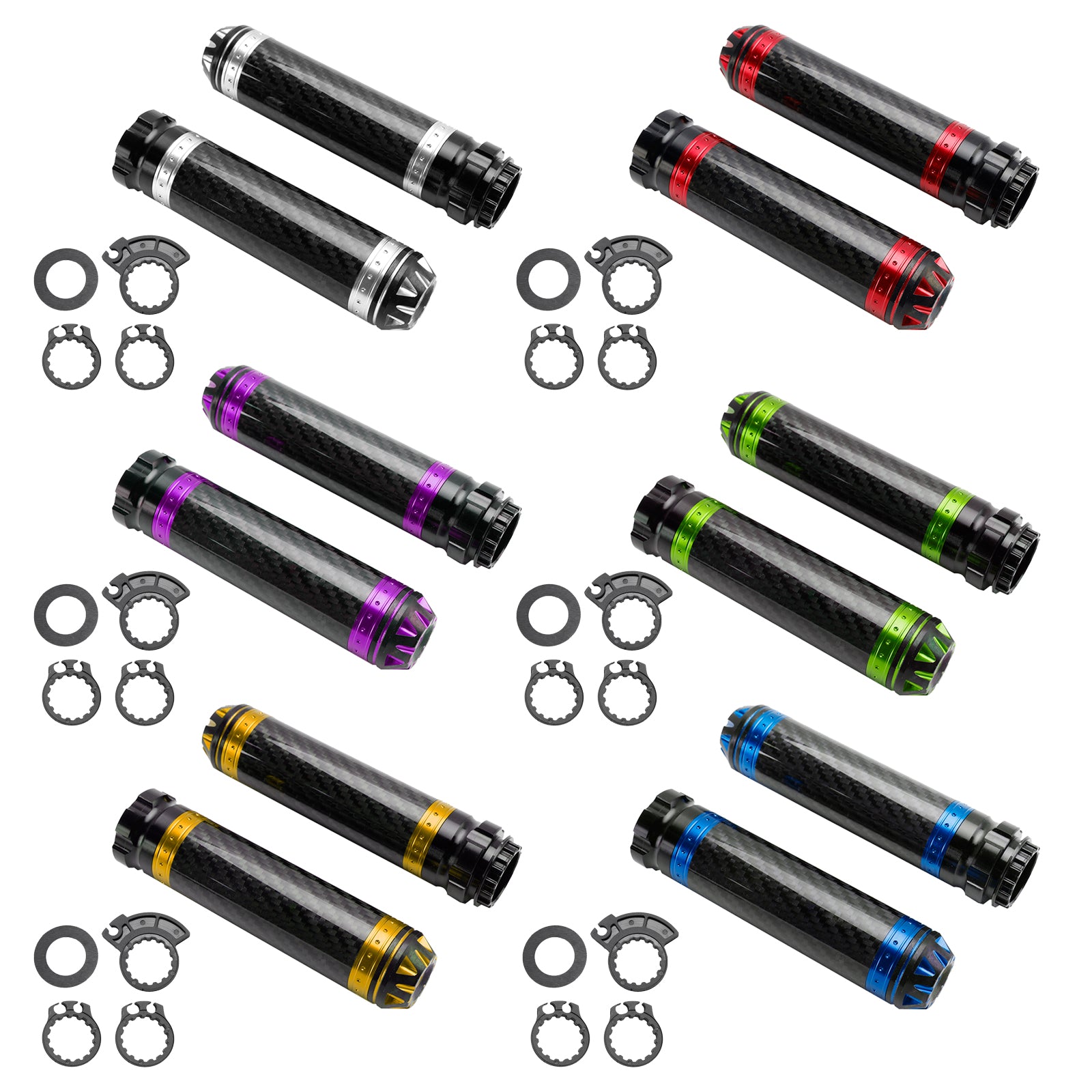 7/8"/22Mm Motorcycle Handle Bar Carcon Grips Universal Green For Motorcycles Silver