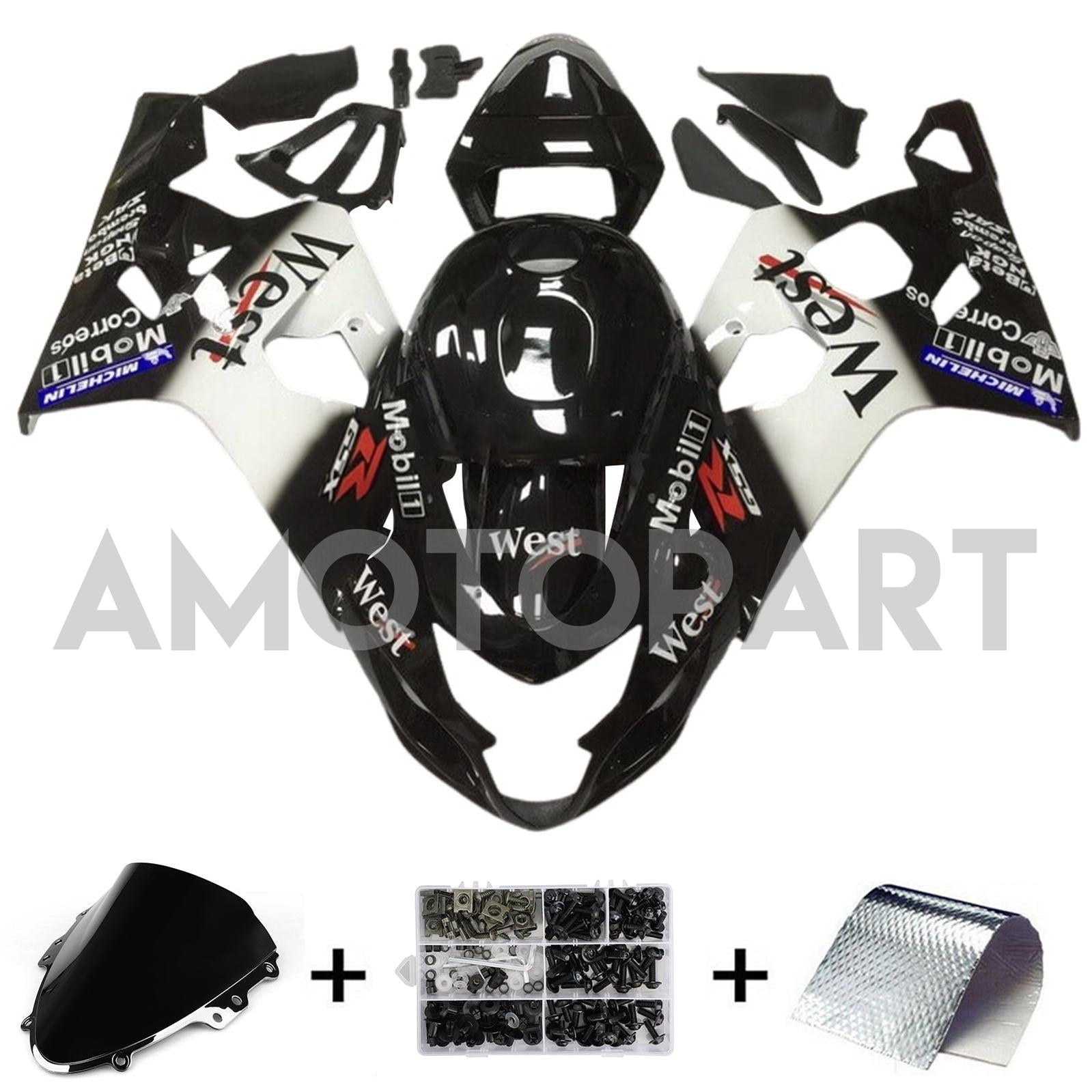Amotopart 2004-2005 K4 GSXR 600/750 Suzuki White&Black Style3 Fairing Kit