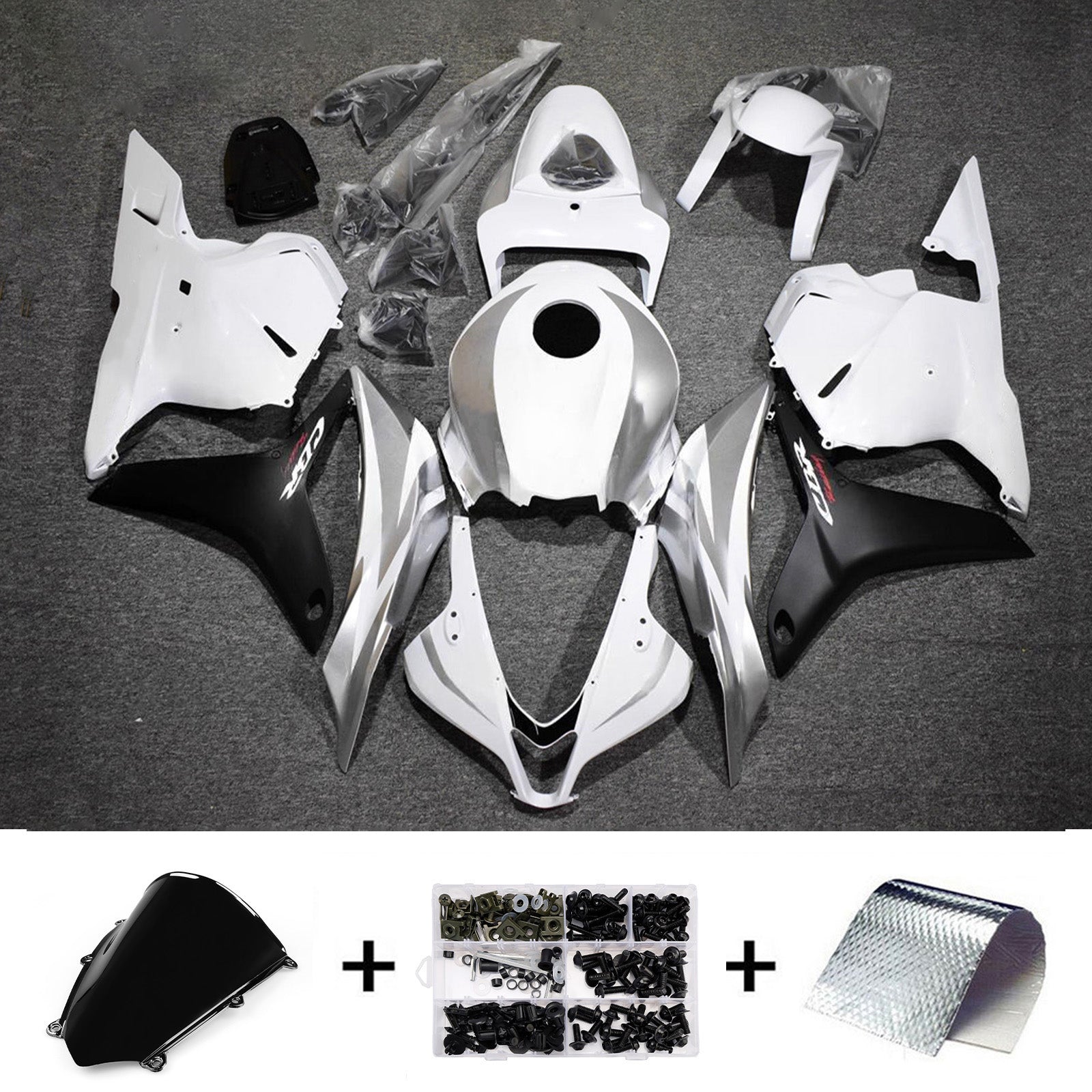 Amotopart 2009-2012 Honda CBR600RR White Silver Fairing Kit
