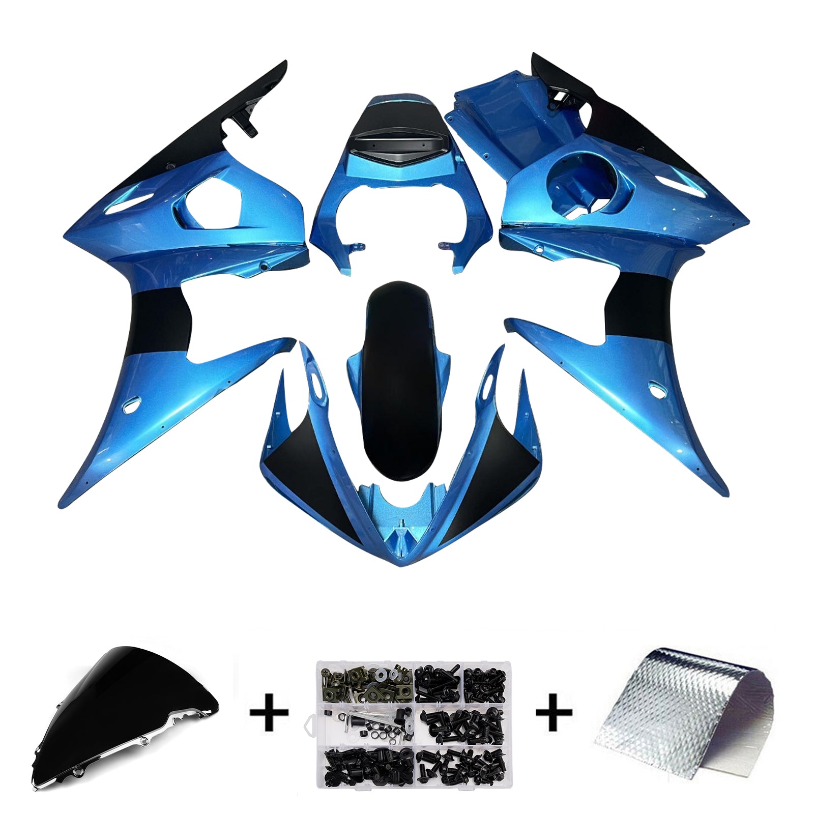 Amotopart 2005 Yamaha YZF-R6 Blue Black Fairing Kit