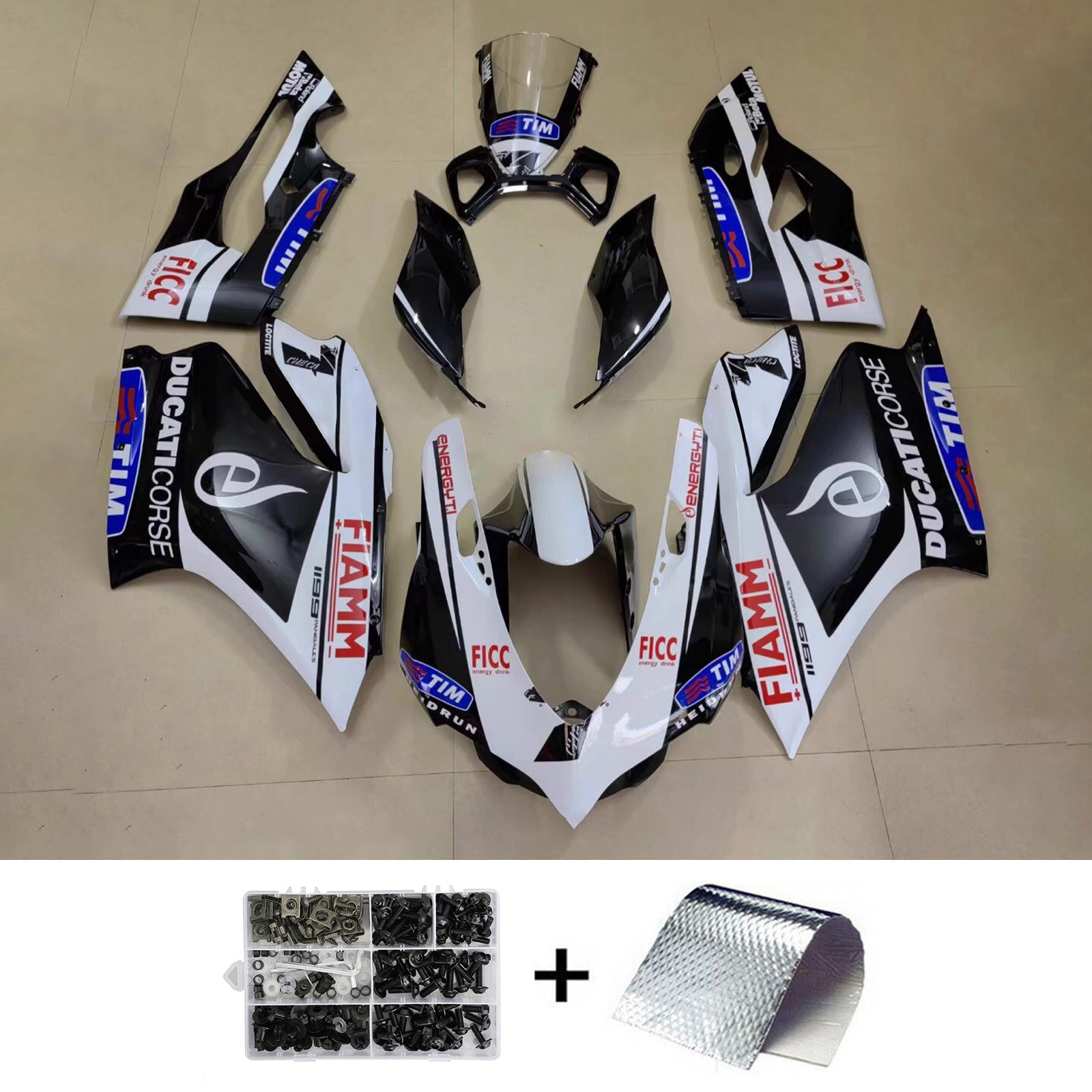 Amotopart 2012-2015 Ducati 899 Black White with Nakaling Fairing Zestaw