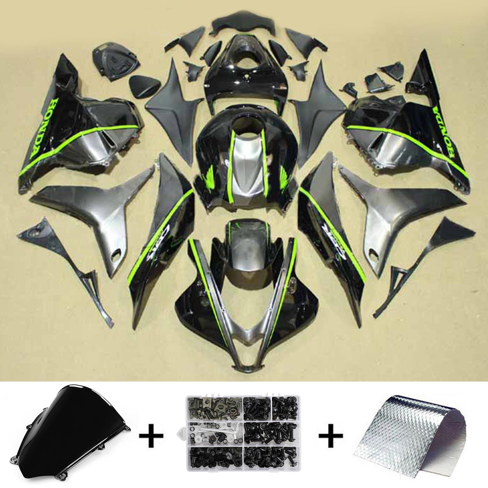 Amotopart 2009-2012 Honda CBR600RR Black Green Failing Kit