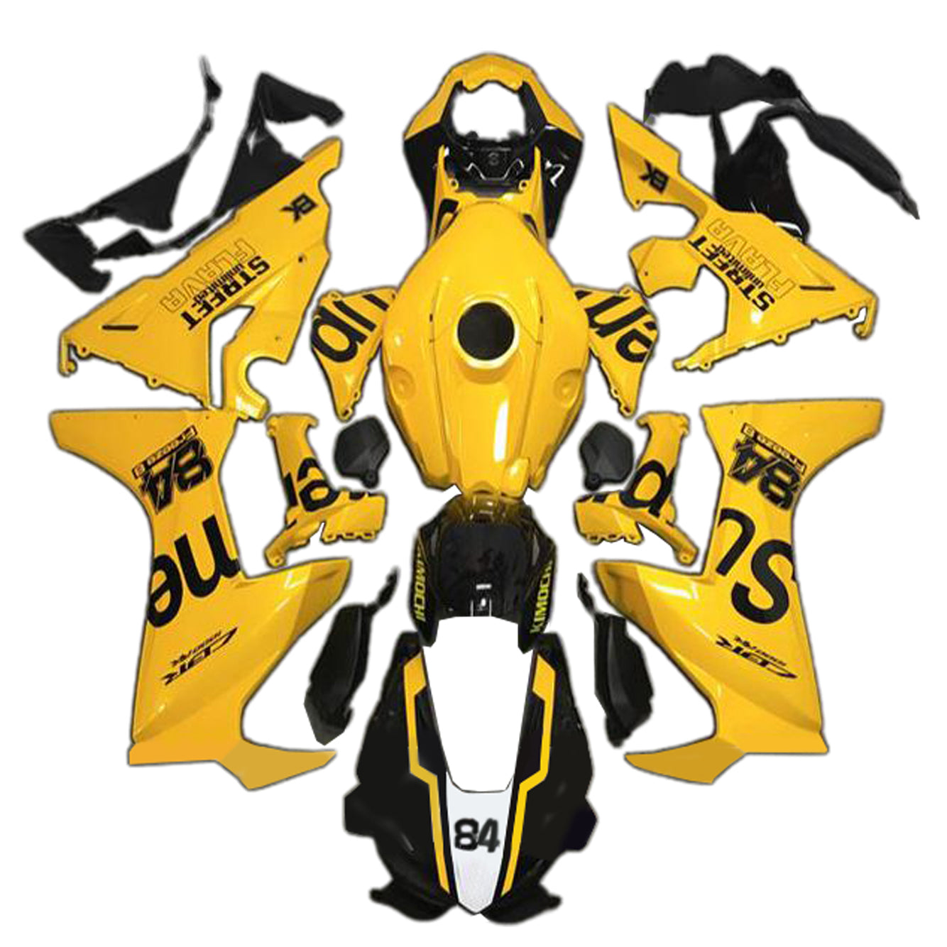 Amotopart 2017-2025 CBR1000RR Honda Jaune&Kit de carénage avec logo noir