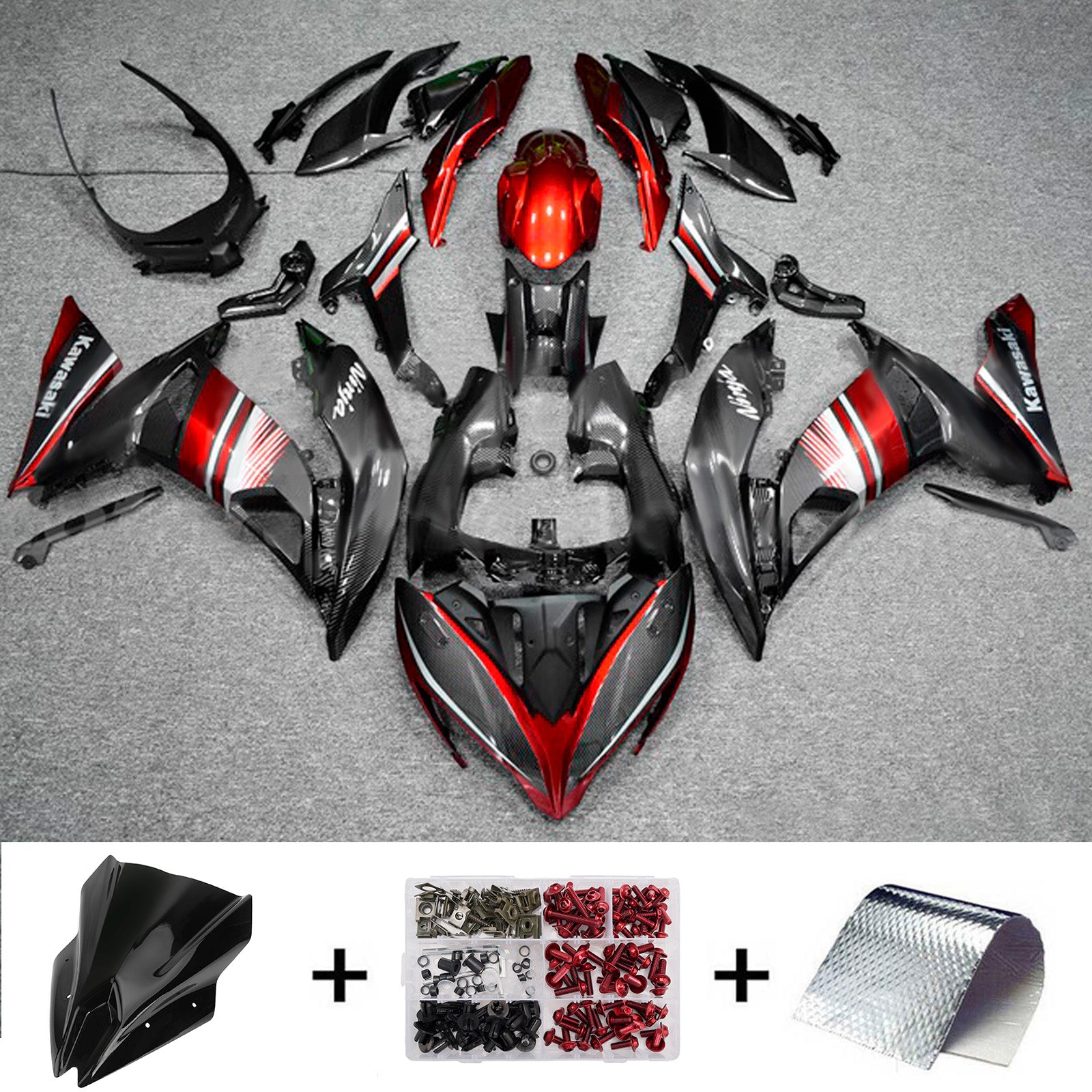 Amotopart 2017-2019 Kawasaki ER6F/Ninja650R Black Red Fairing Kit