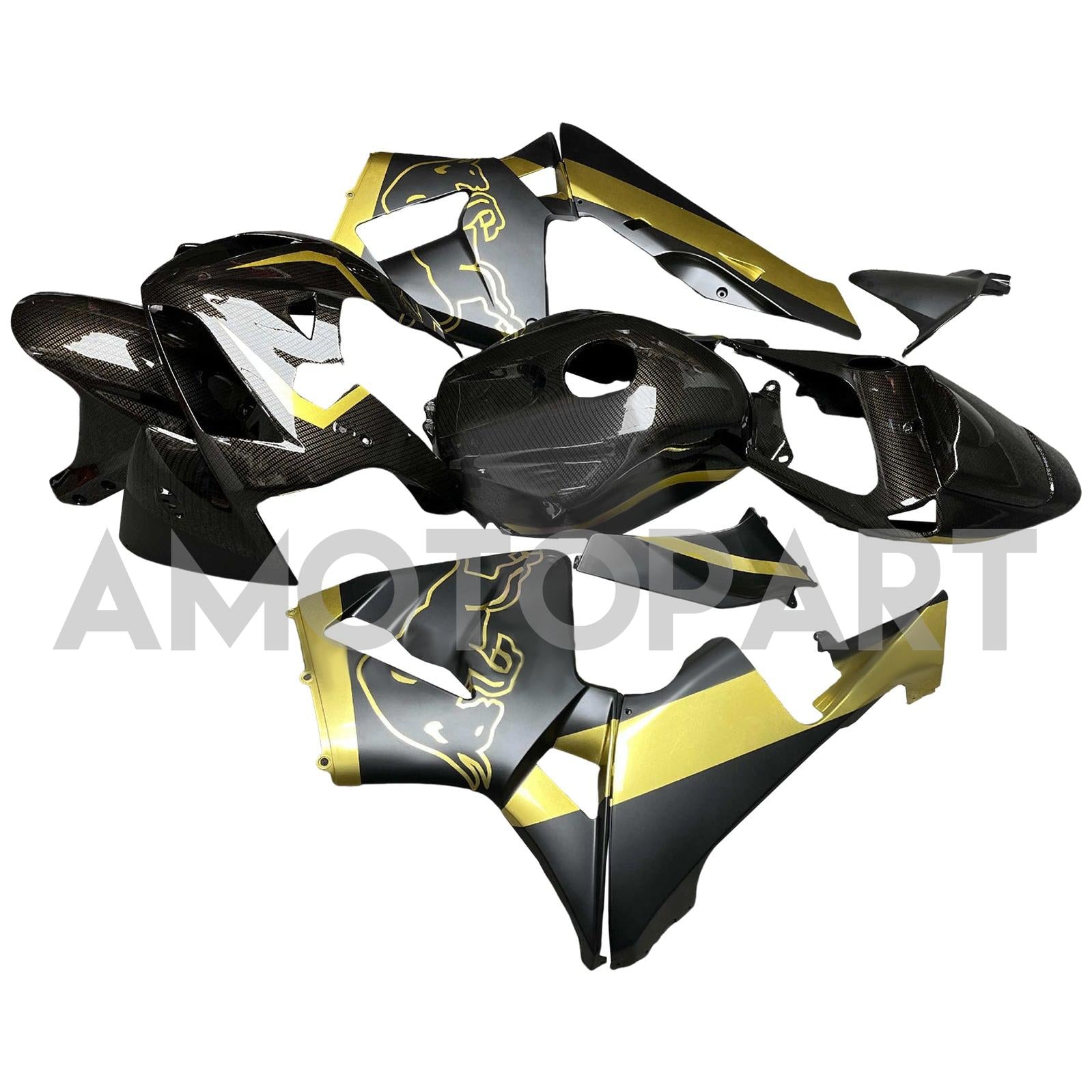 Amotopart 2005-2006 Honda CBR600RR Carbon Fiber Pattern Gold Fairing Kit