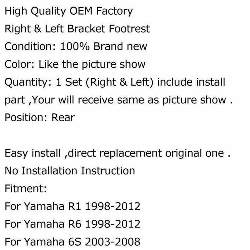 1998-2014 Yamaha R1 1999-2012 Yamaha R6 2003-2008 Yamaha 6S Right & Left Bracket Footrest