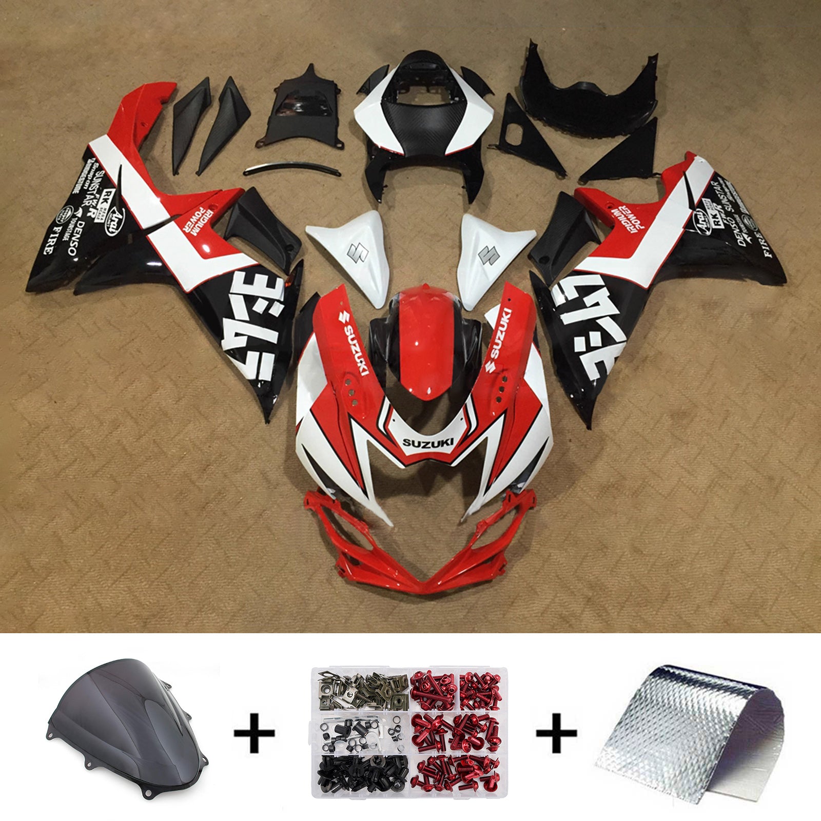 Amotopart 2011-2026 Suzuki GSXR 600/750 czerwony czarny biały zestaw owiewki