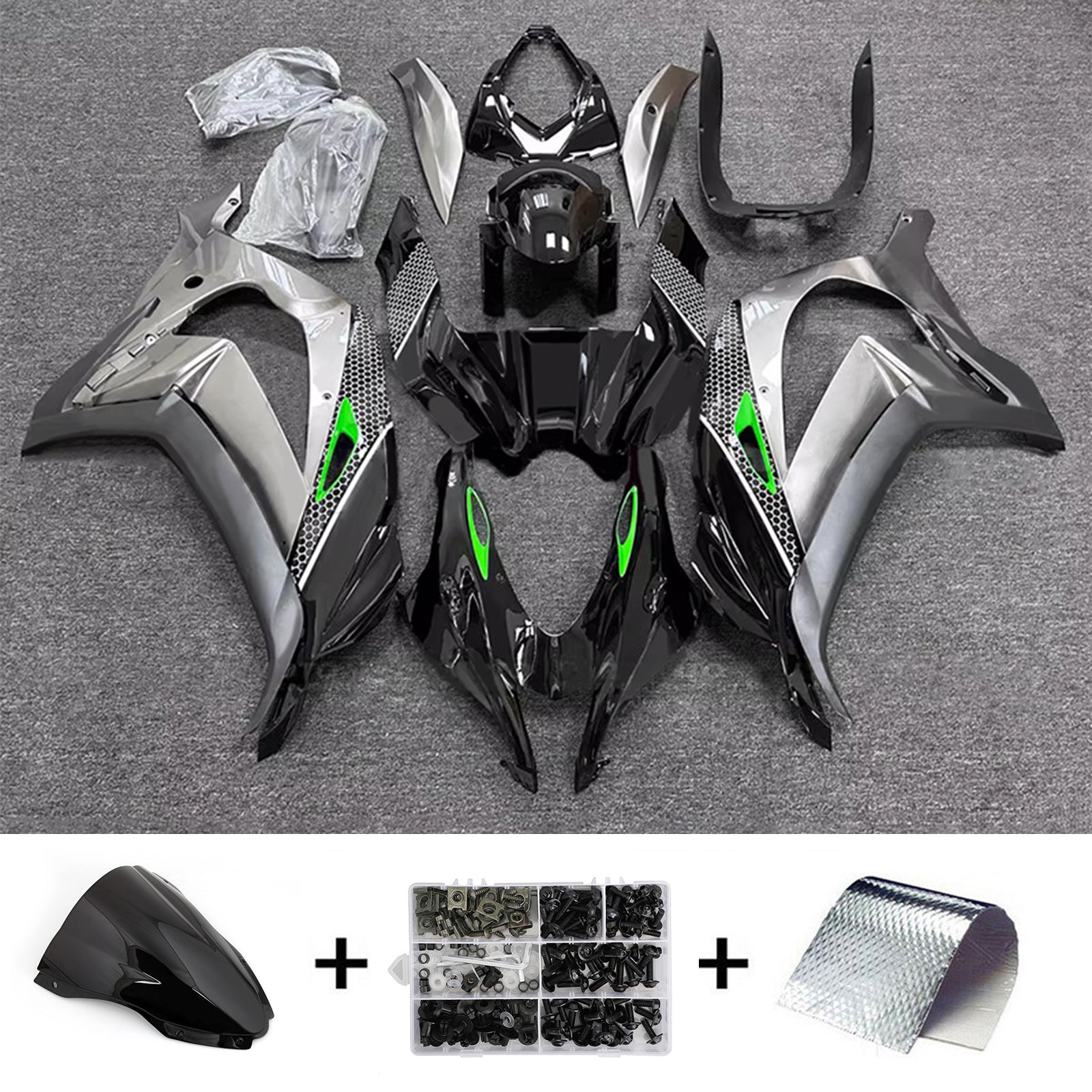 Amotopart 2016-2020 Kawasaki ZX10R Black Gray Fairing Kit