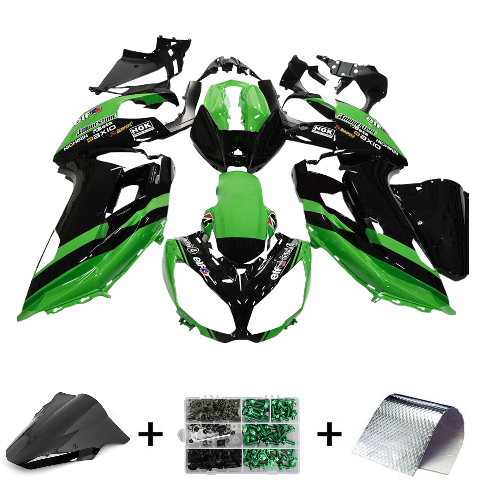 AMOTOPT 2012-2016 KAWASAKI ER6F/NINJA650 KIT DE FAILING BLACK GREEN