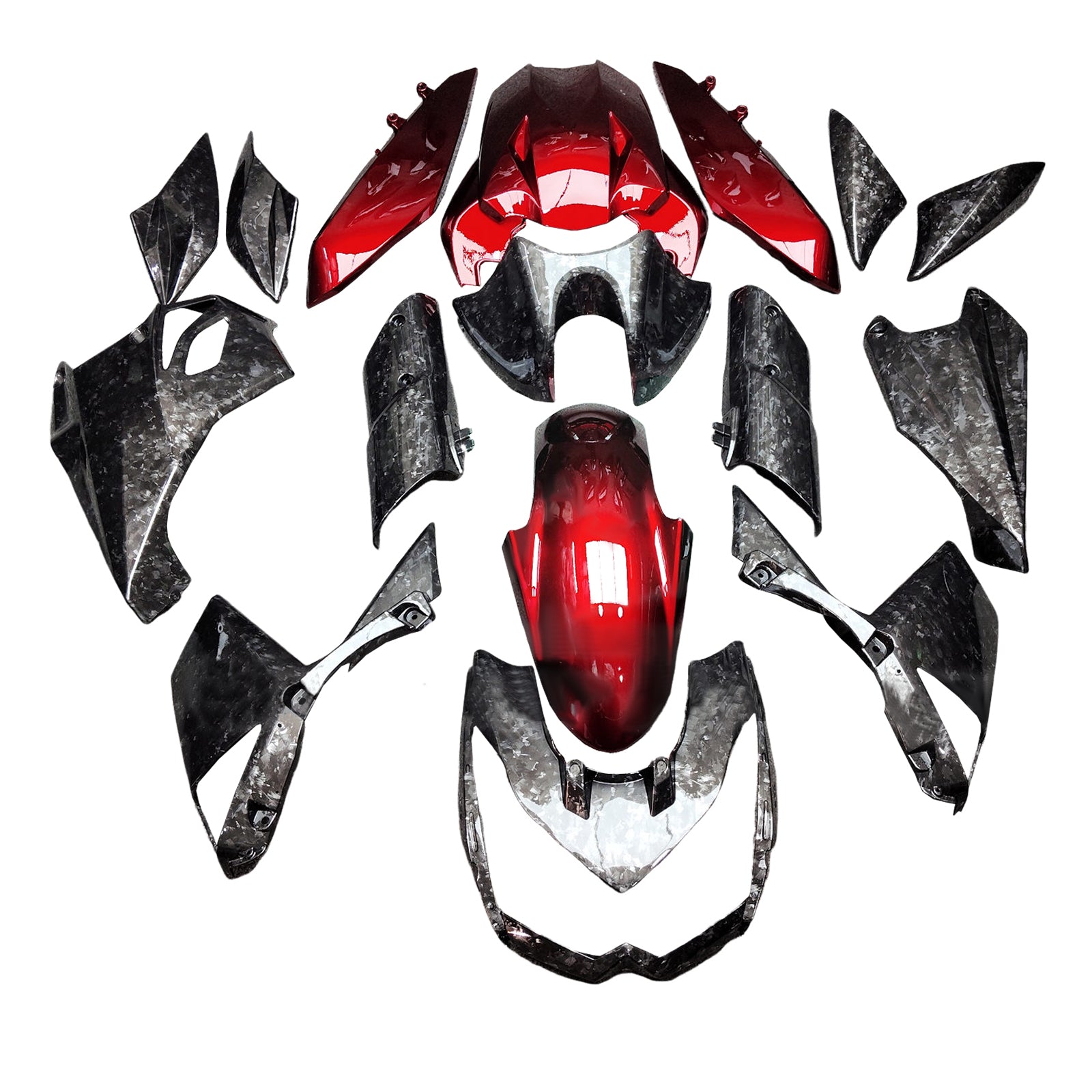 Amotopart 2010-2013 Kawasaki Z1000 Forged Carbon Fiber Pattern Red Fairing Kit