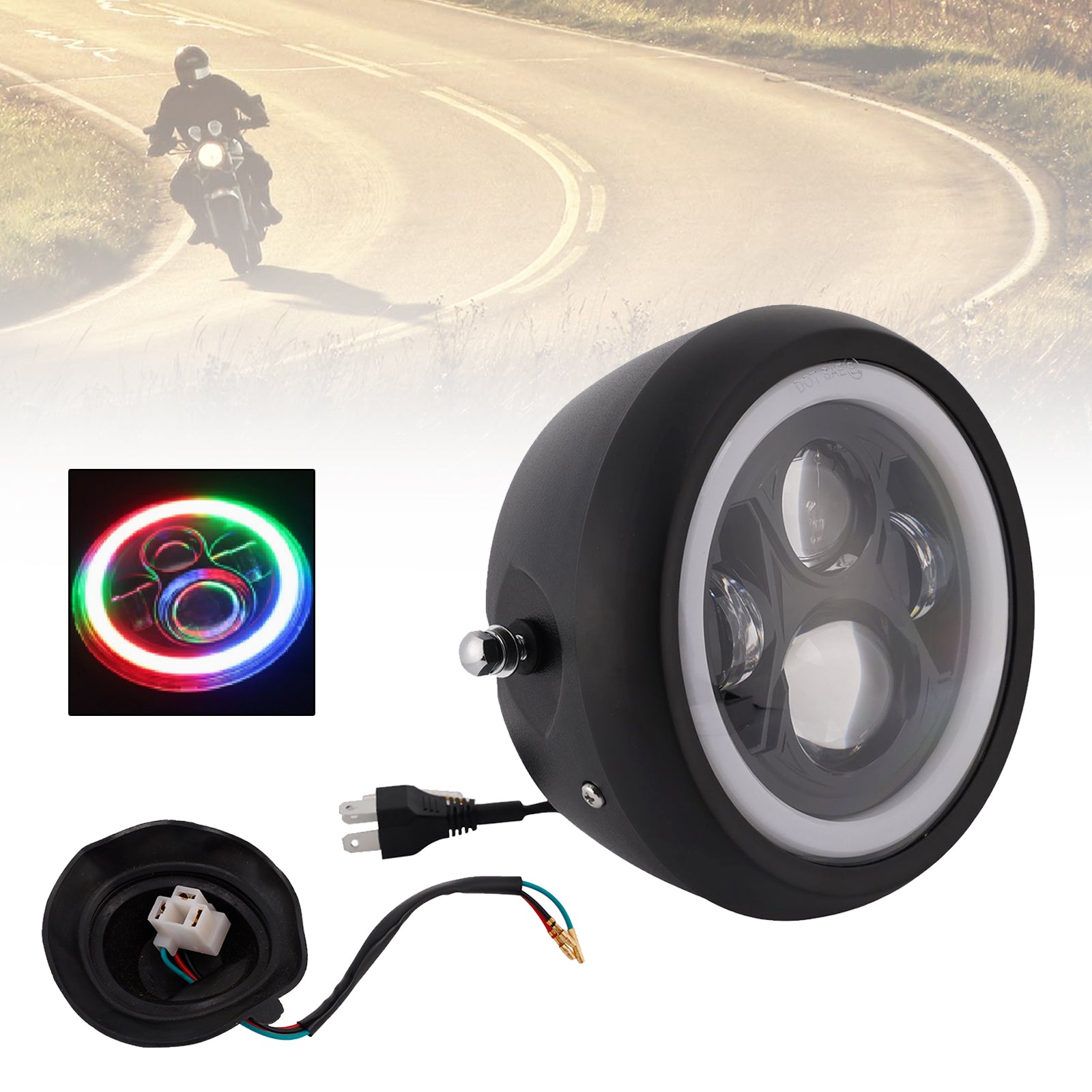 7.5" Motorcycle Spotlight Headlight Led 4000lm For Cruise Cafe Racer Chrome