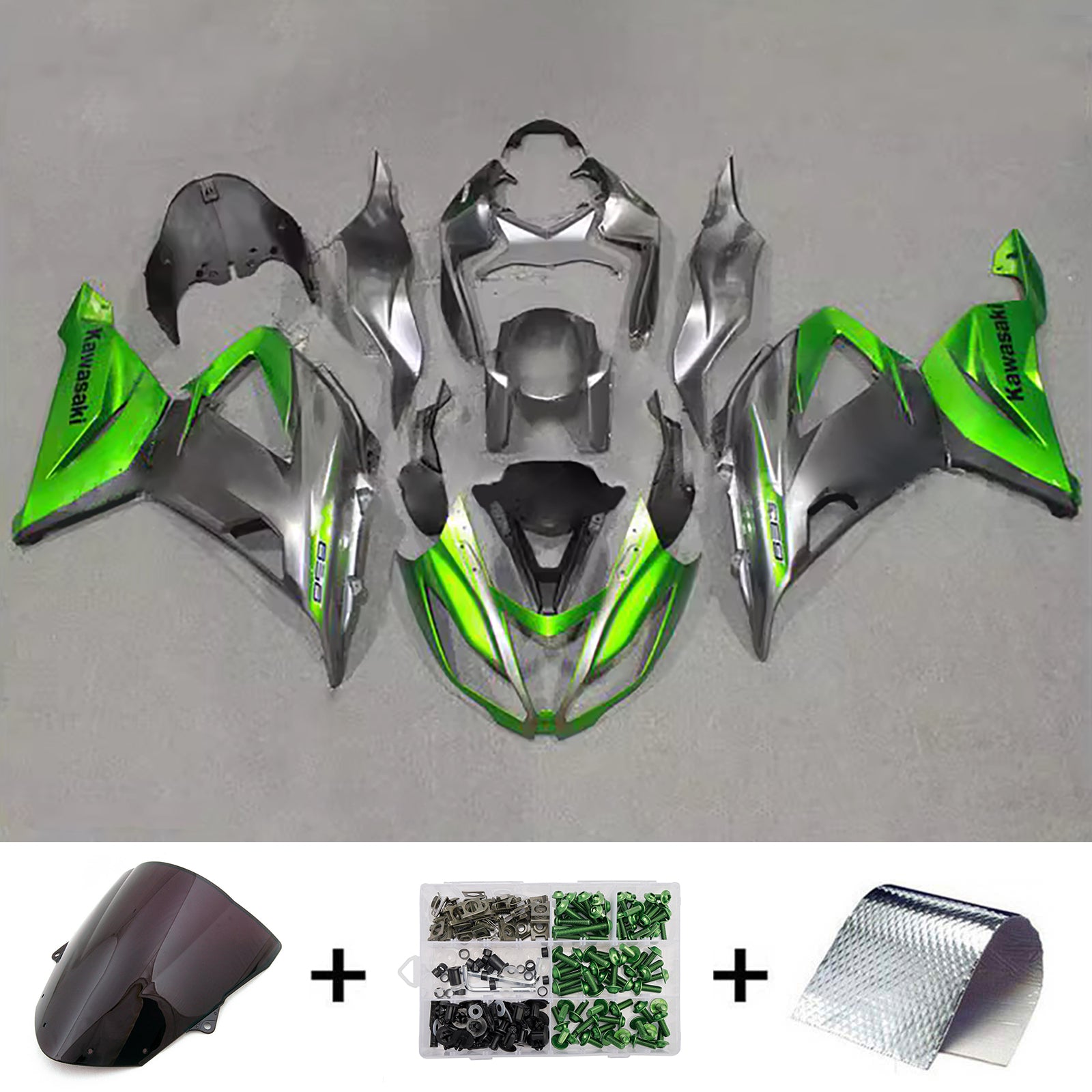 Amotopart 2013-2018 Kawasaki ZX6R 636 Black Green Gray Fairing Kit