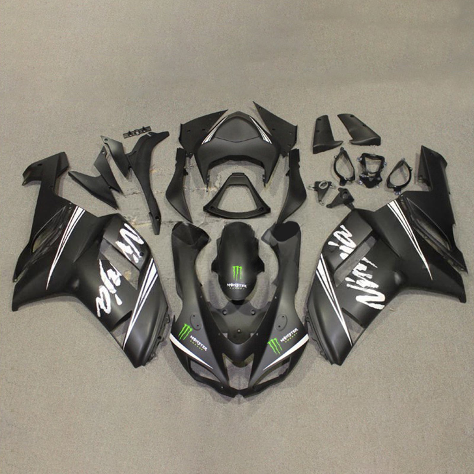 Amotopart 2007-2008 Kawasaki ZX6R 636 Matte Black White Fairing Kit