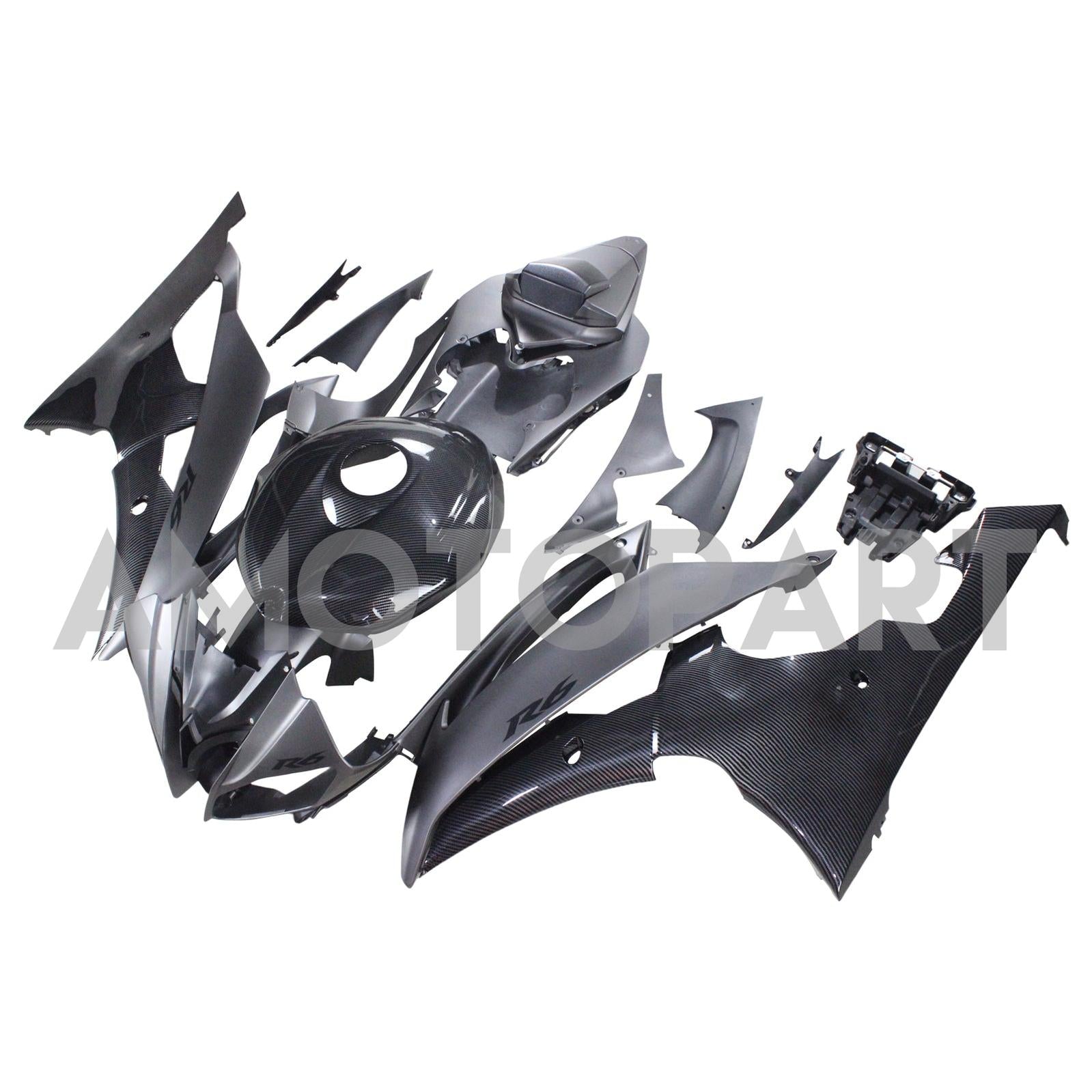 Amotopart 2008-2016 Yamaha YZF 600 R6 Carbon Fiber Black & Grey Fairing Kit