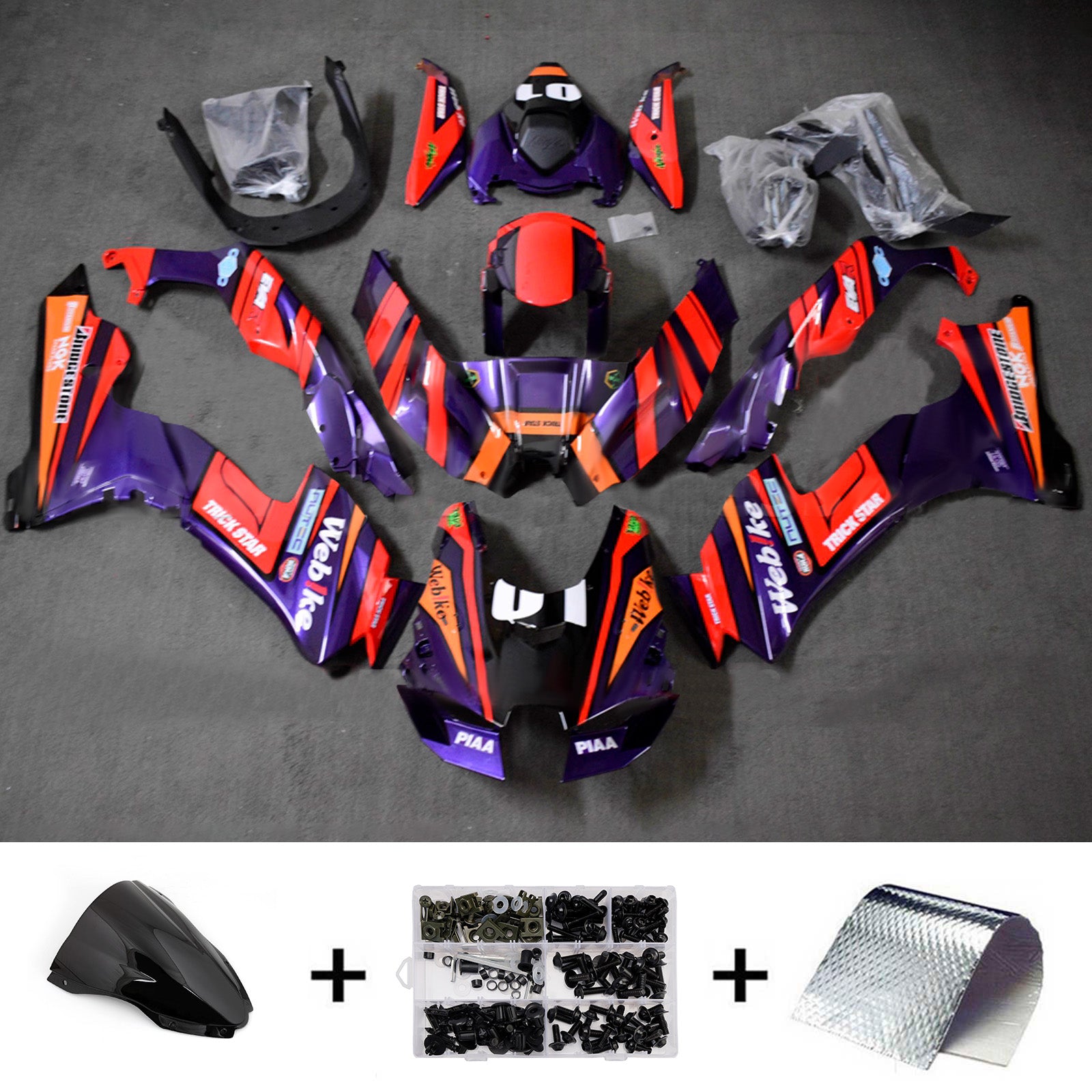 Amotopart 2021-2025 Kawasaki ZX-10R/ZX-10RR Purple Red Orange Fairing Kit