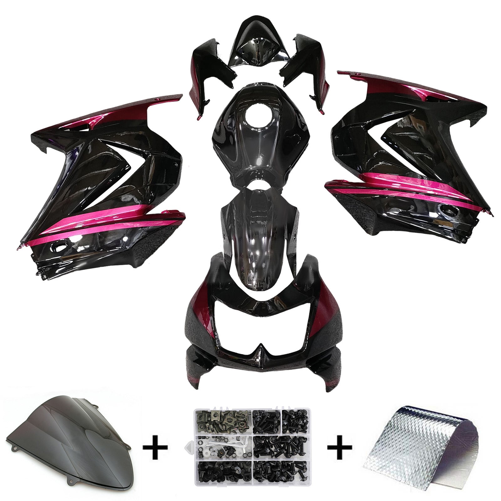 Amotopart 2008-2012 Kawasaki EX250/Ninja 250R Pink Black Fairing Kit