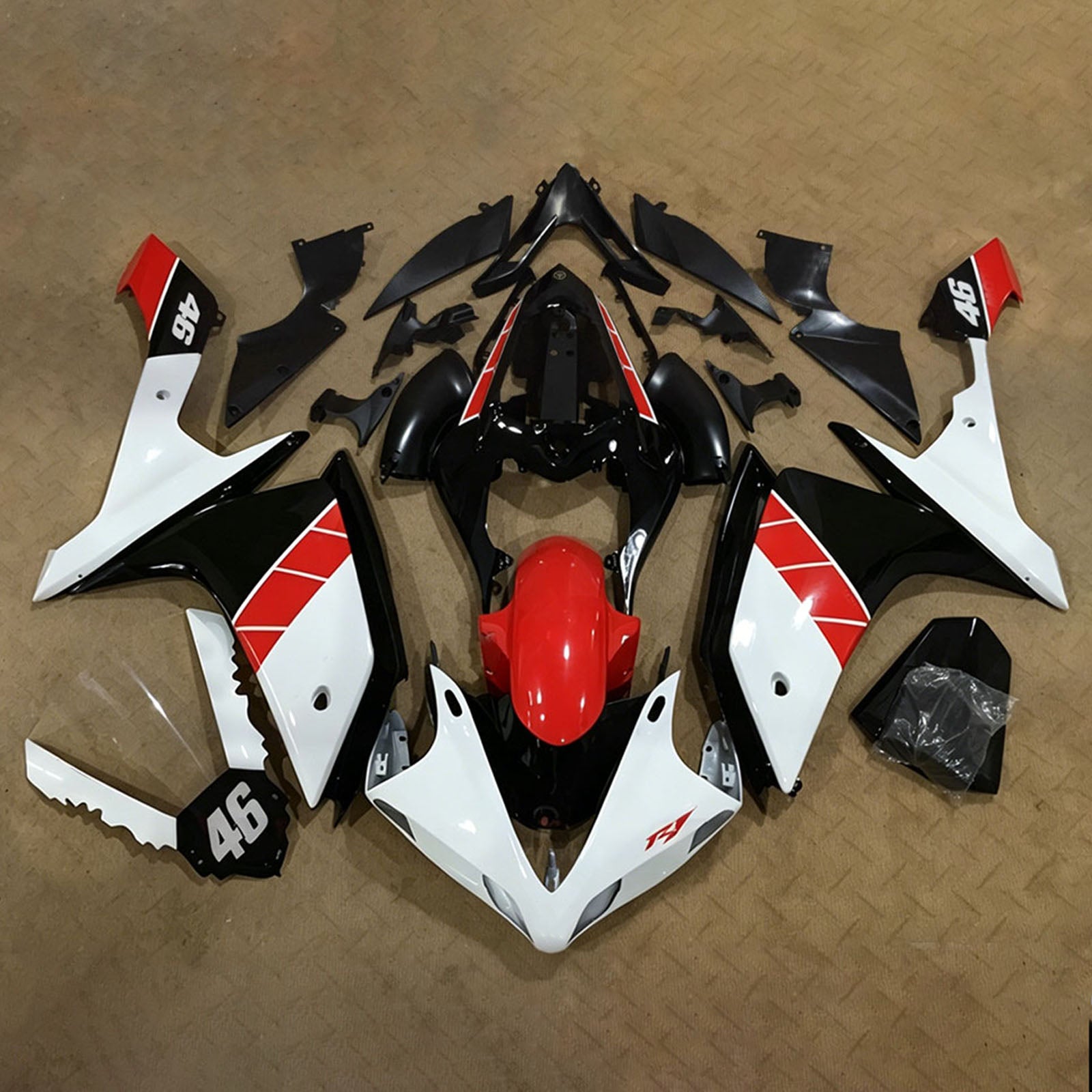 Amotopart 2007–2008 Yamaha YZF 1000 R1 Schwarz/Weiß/Rot Verkleidungsset