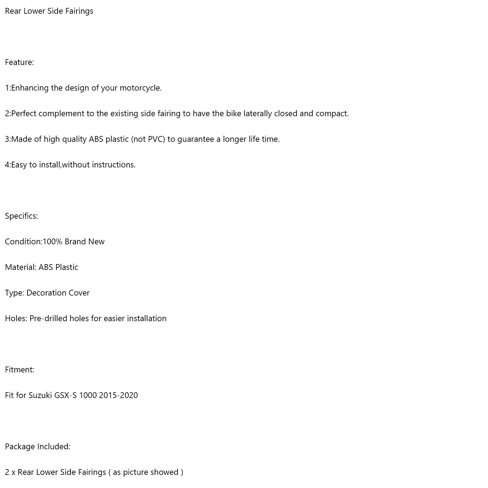 Rear Lower Side Fairings For Suzuki GSX-S 1000 2015-2020