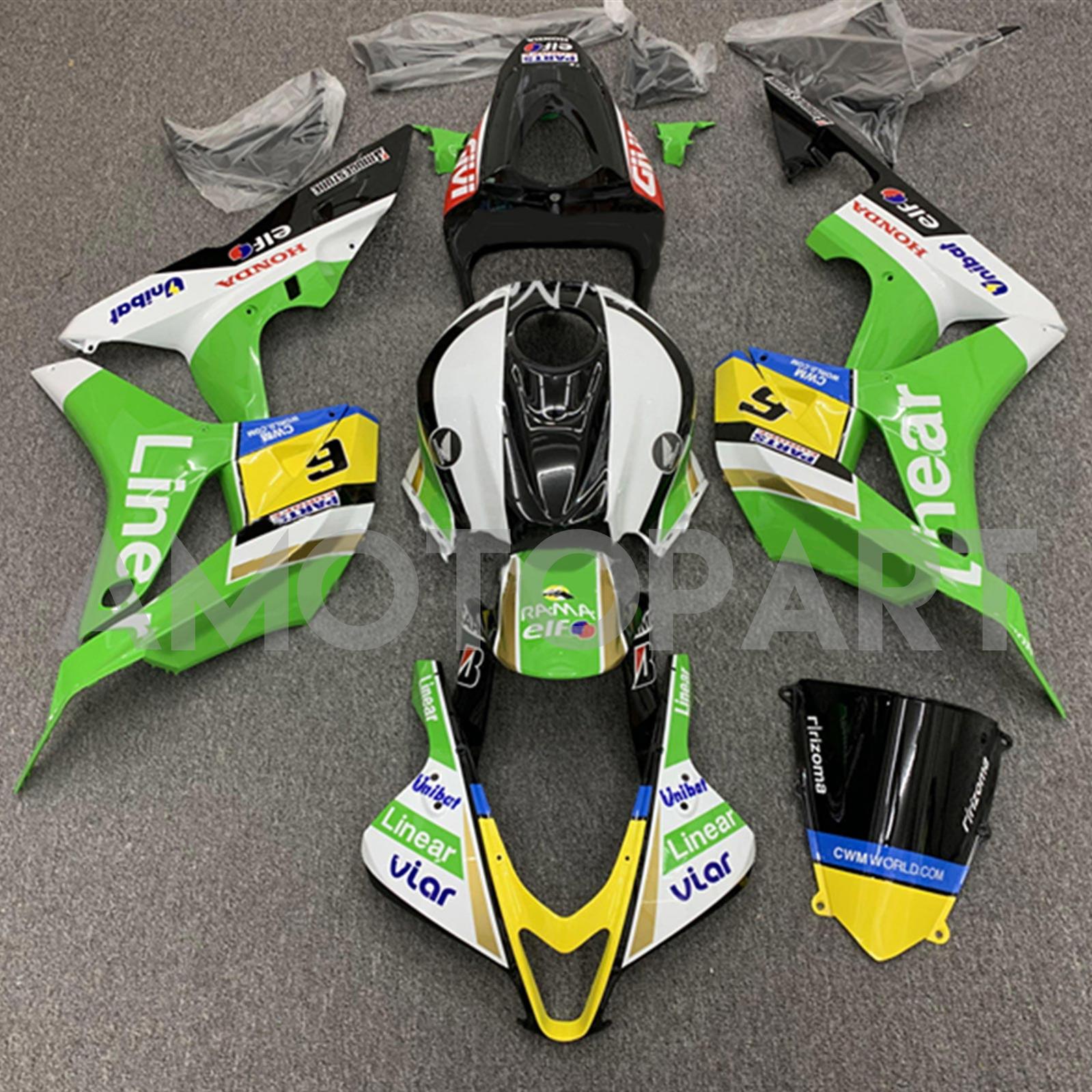 Amotopart 2007-2008 Honda CBR600RR Green Yellow White Fairing Kit