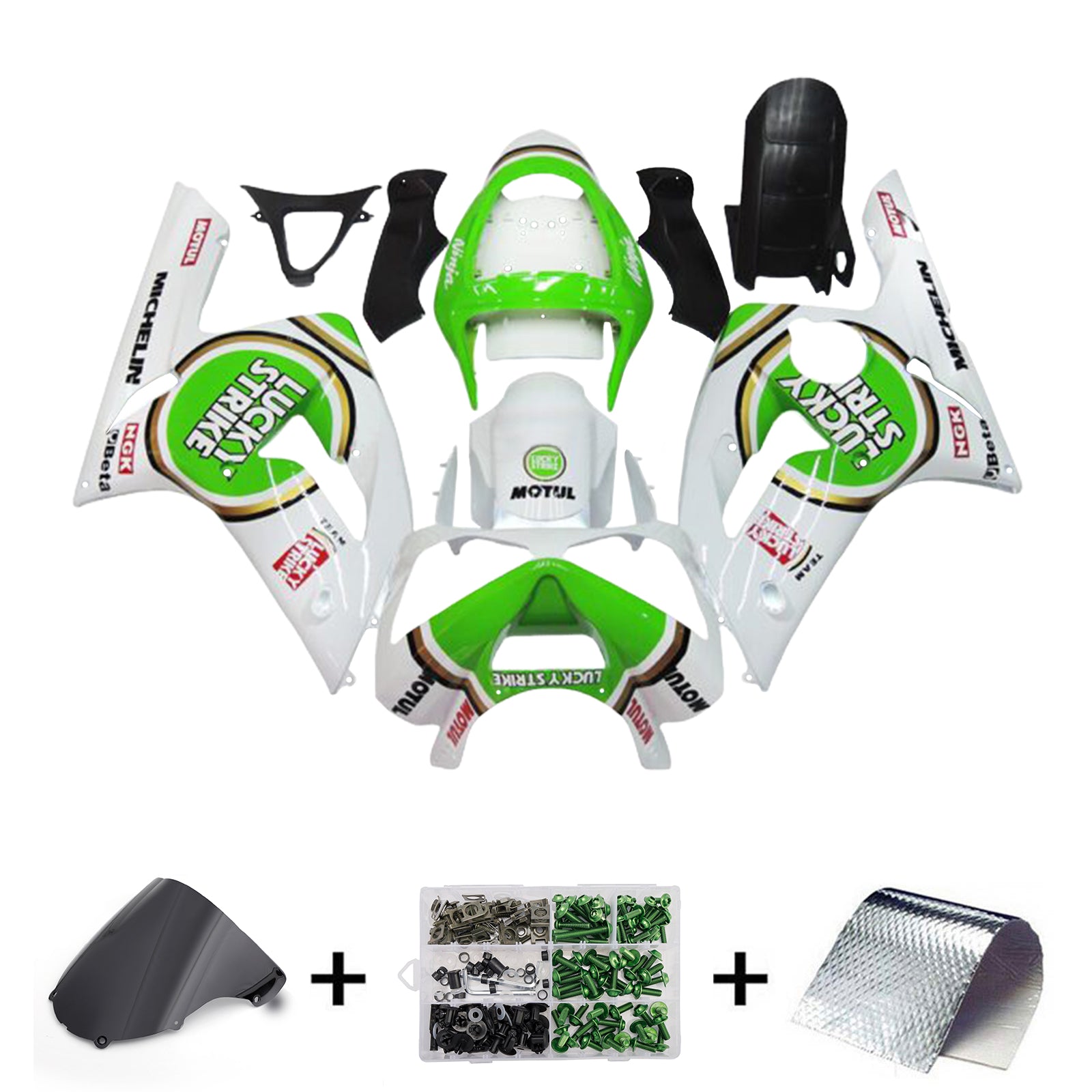 Amotopart 2003-2004 Kawasaki ZX6R 636 Green White Fairing Kit