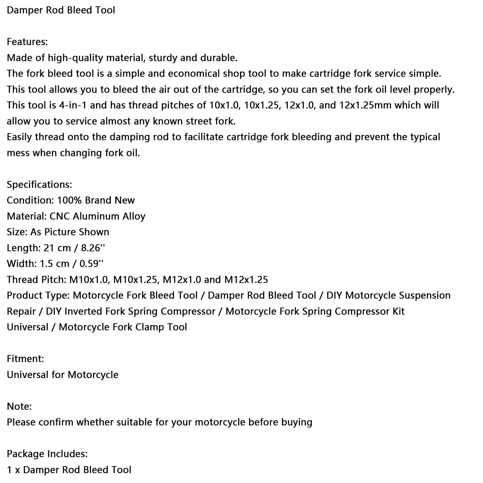 Universal Motorcykelgaffel Bleed Tool DIY Suspension Reparera spjällstång