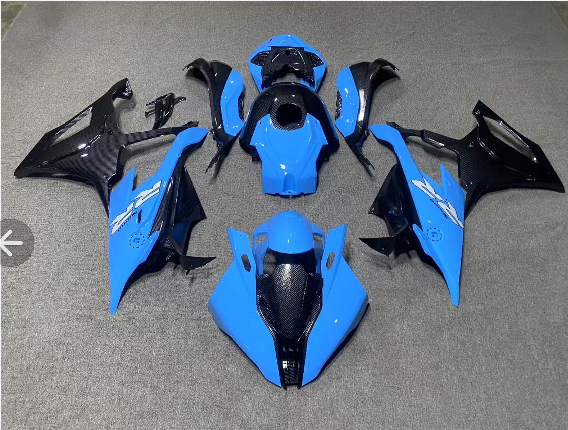 Amotopart 2019-2022 BMW S1000RR Carbonfasermuster Blaues Abzugskit