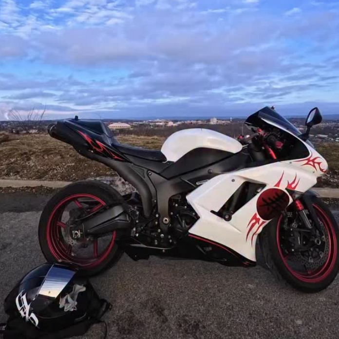 Amotopart 2007-2008 Kawasaki ZX6R 636 White Red Fairing Kit