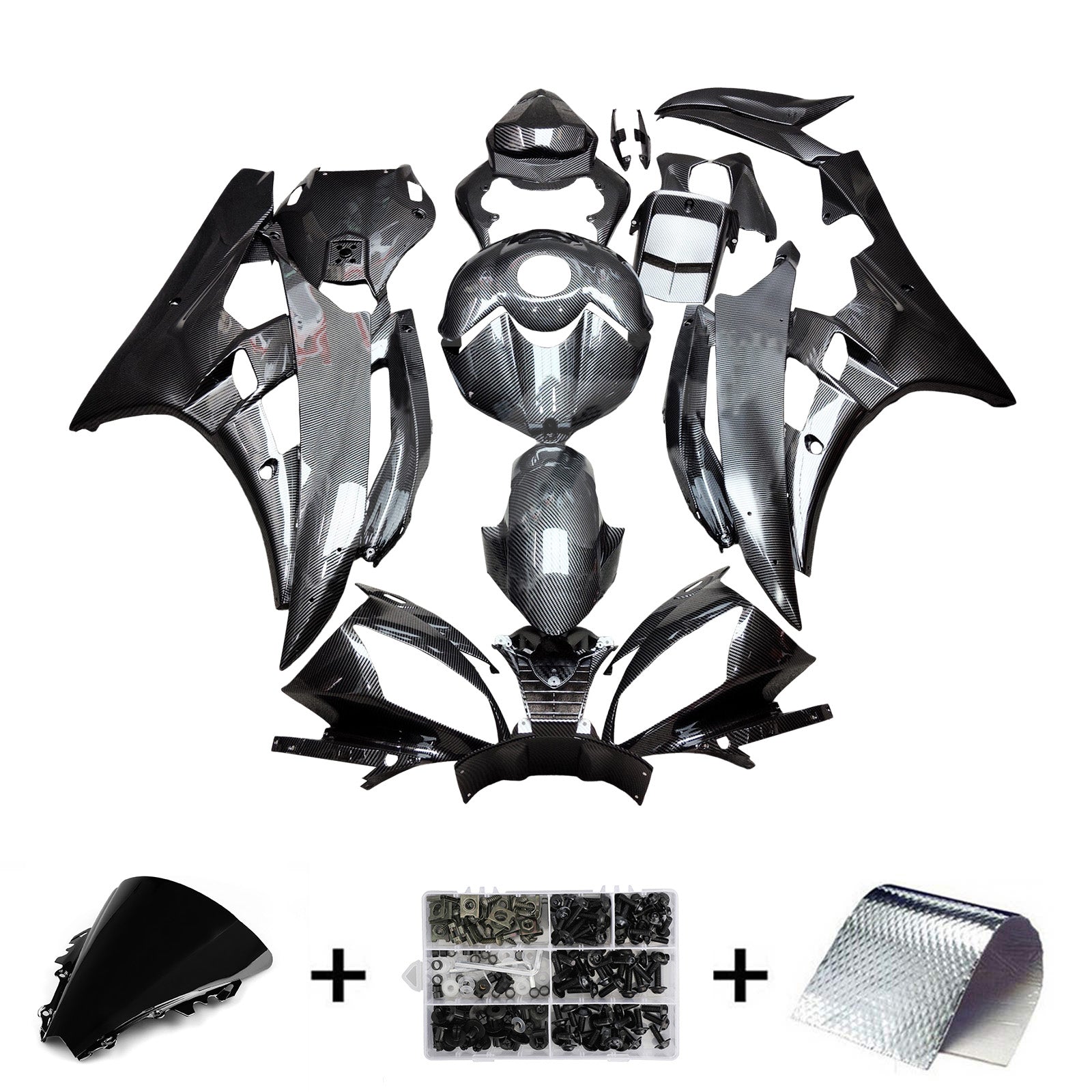 Amotopart 2006-2007 Yamaha YZF-R6 Grey & Black Carbon Fiber Pattern Fairing Kit