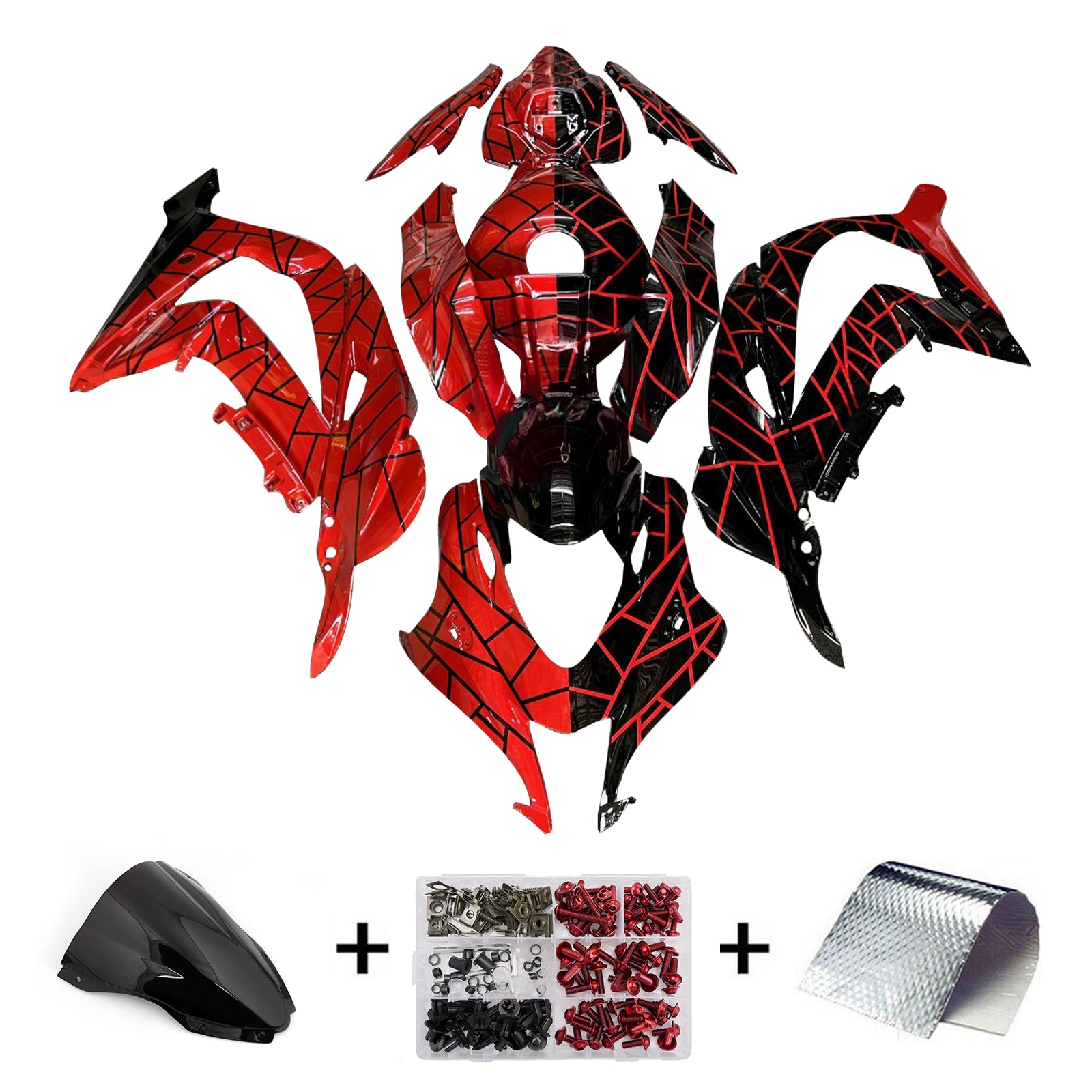 Amotopart 2016-2020 Kawasaki ZX10R Black Red Fairing Kit