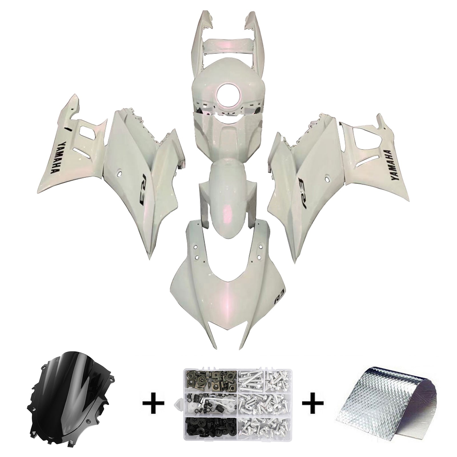 Amotopart Yamaha 2019-2021 YZF R3/YZF R25 Kit de carenagem branca de pérola