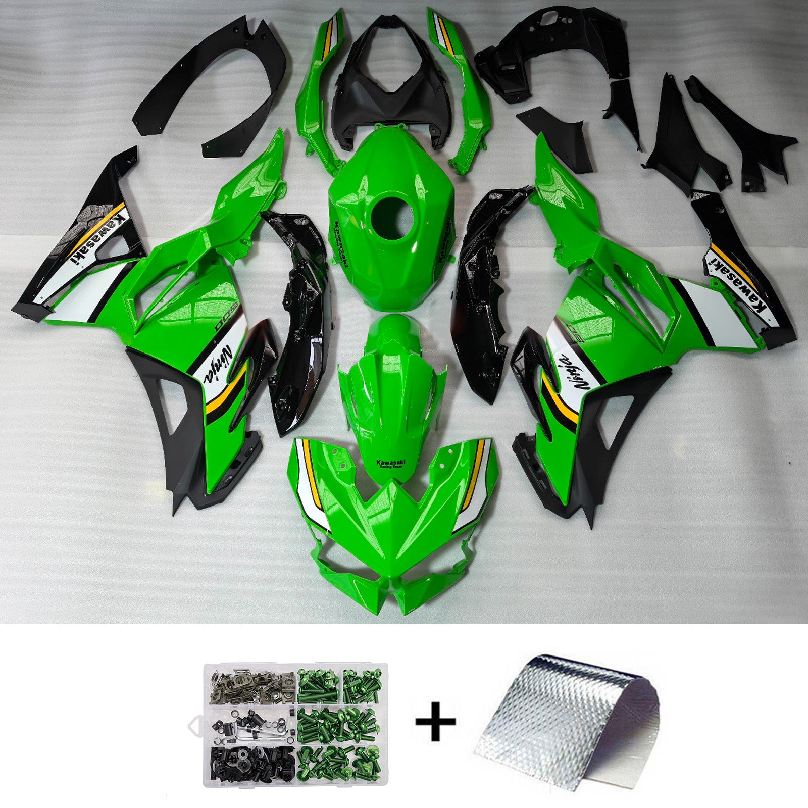 Amotopart 2024-2025 Kawasaki Ninja 500 Green Black White Fairing Kit