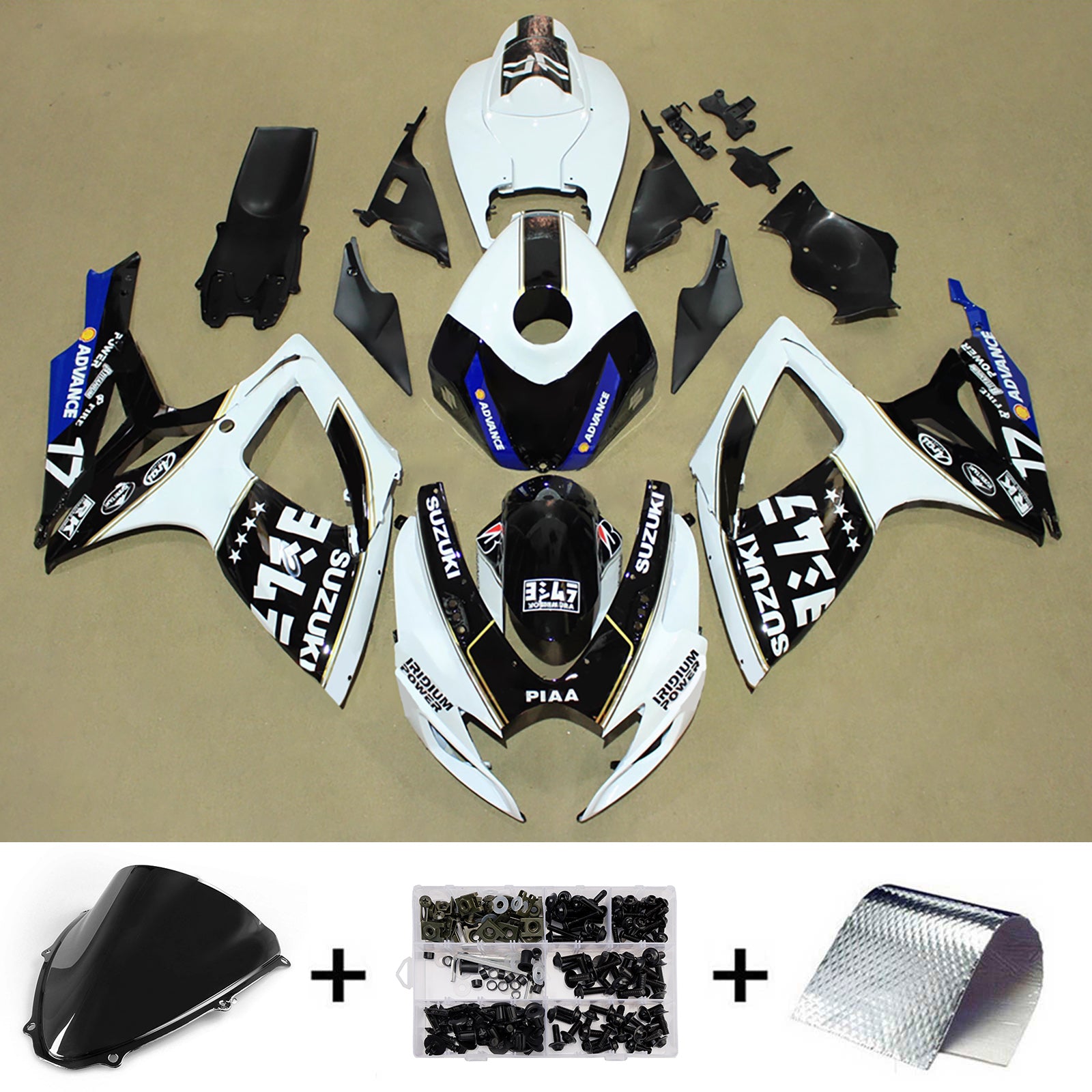 Amotopart 2006-2007 Suzuki GSXR 600/750 White Black Fairing Kit