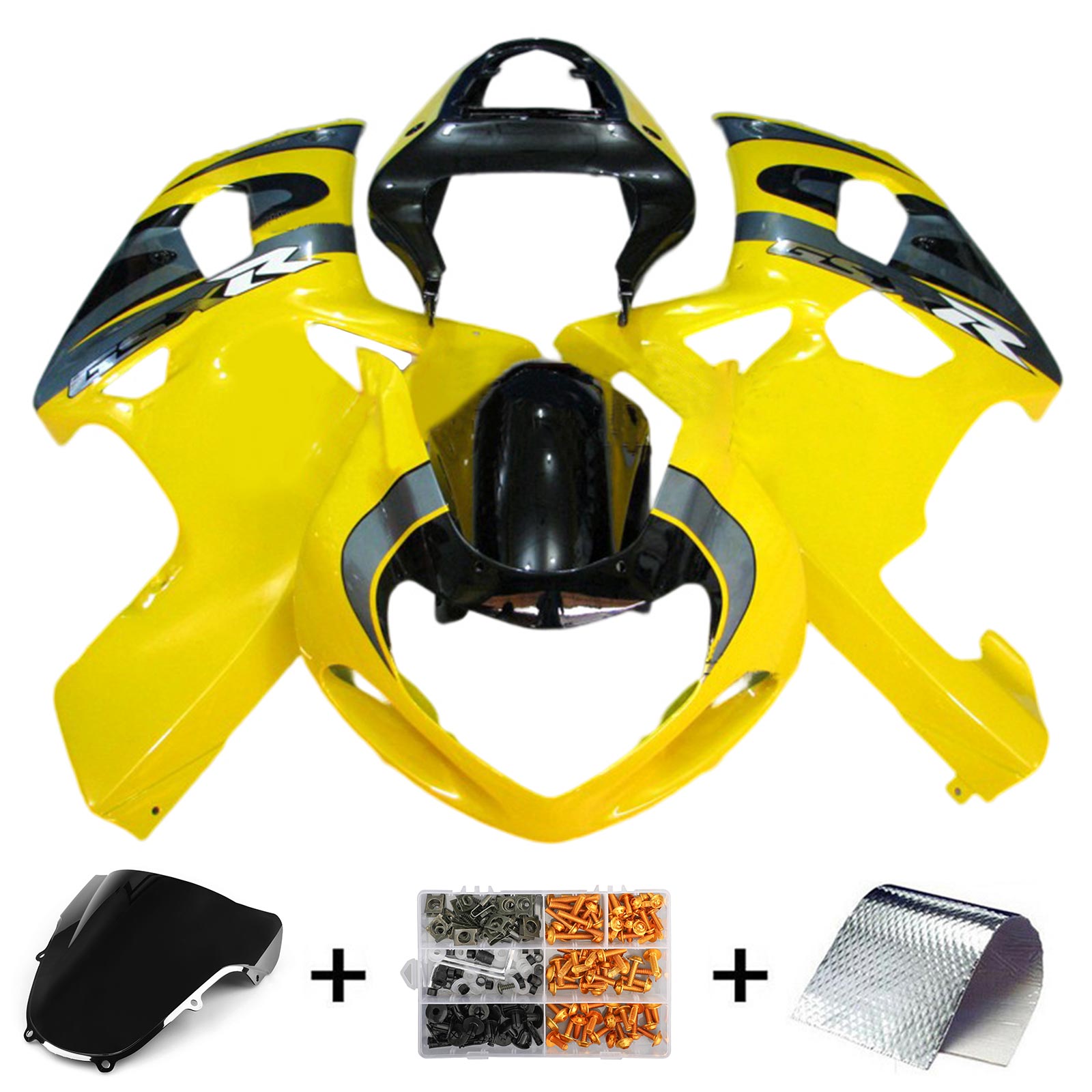 Amotopart Suzuki 01-03 GSXR600 & Kit de carénage GSXR750 00-03 Jaune Noir Style1