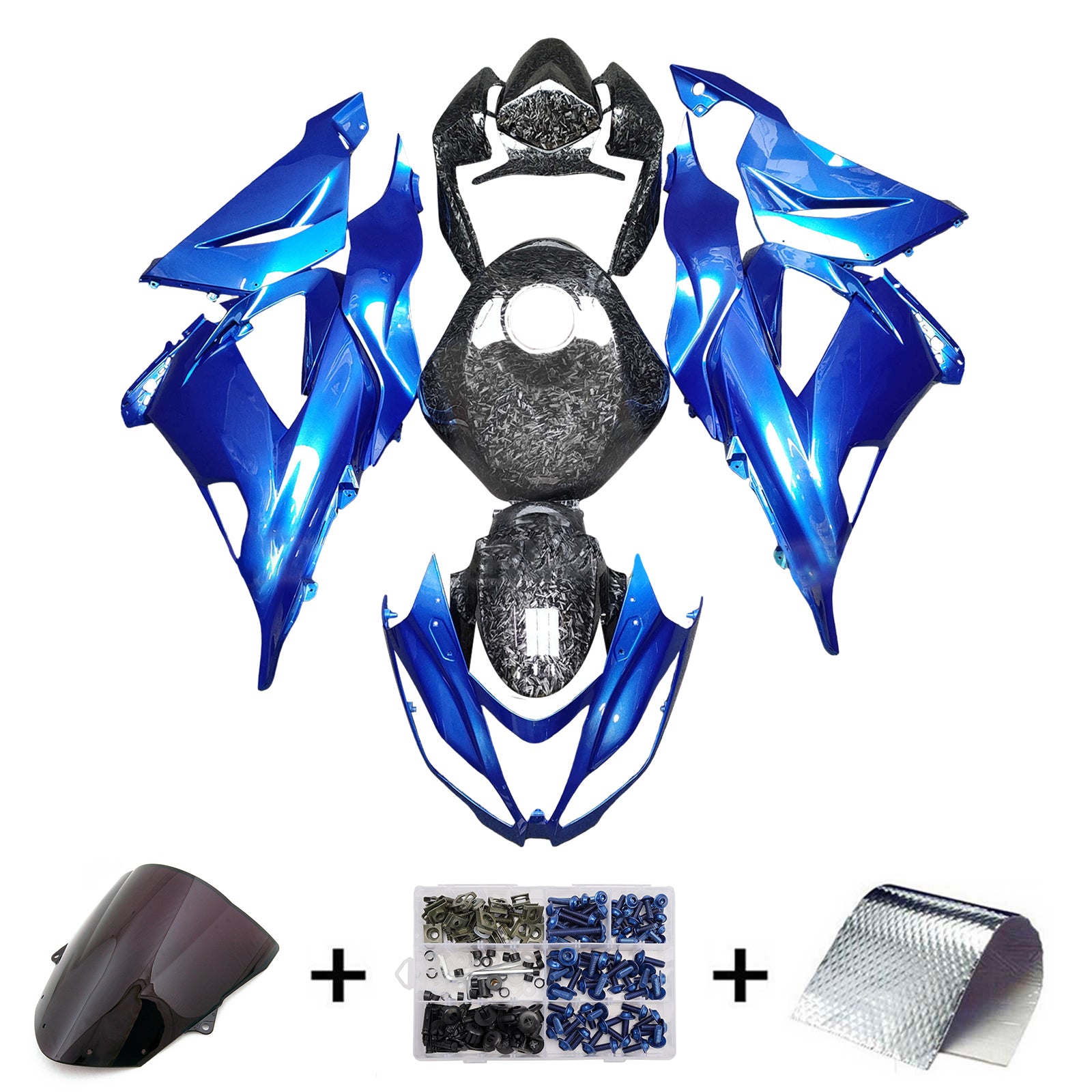 Amotopart 2013-2018 Kawasaki ZX6R 636 Forged Carbon Fiber Pattern & Blue Fairing Kit