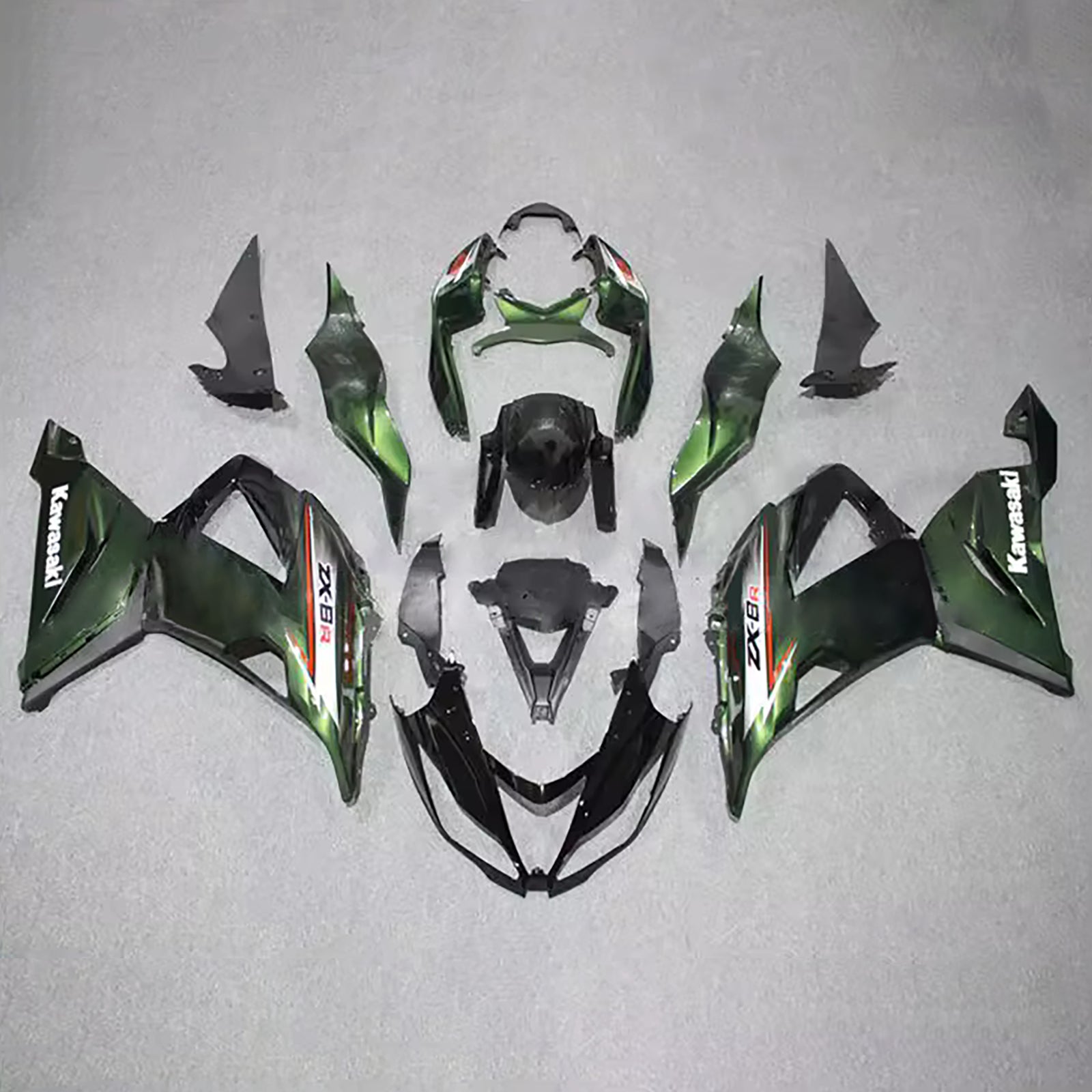 Amotopart 2013-2018 Kawasaki ZX6R 636 Green White Fairing Kit