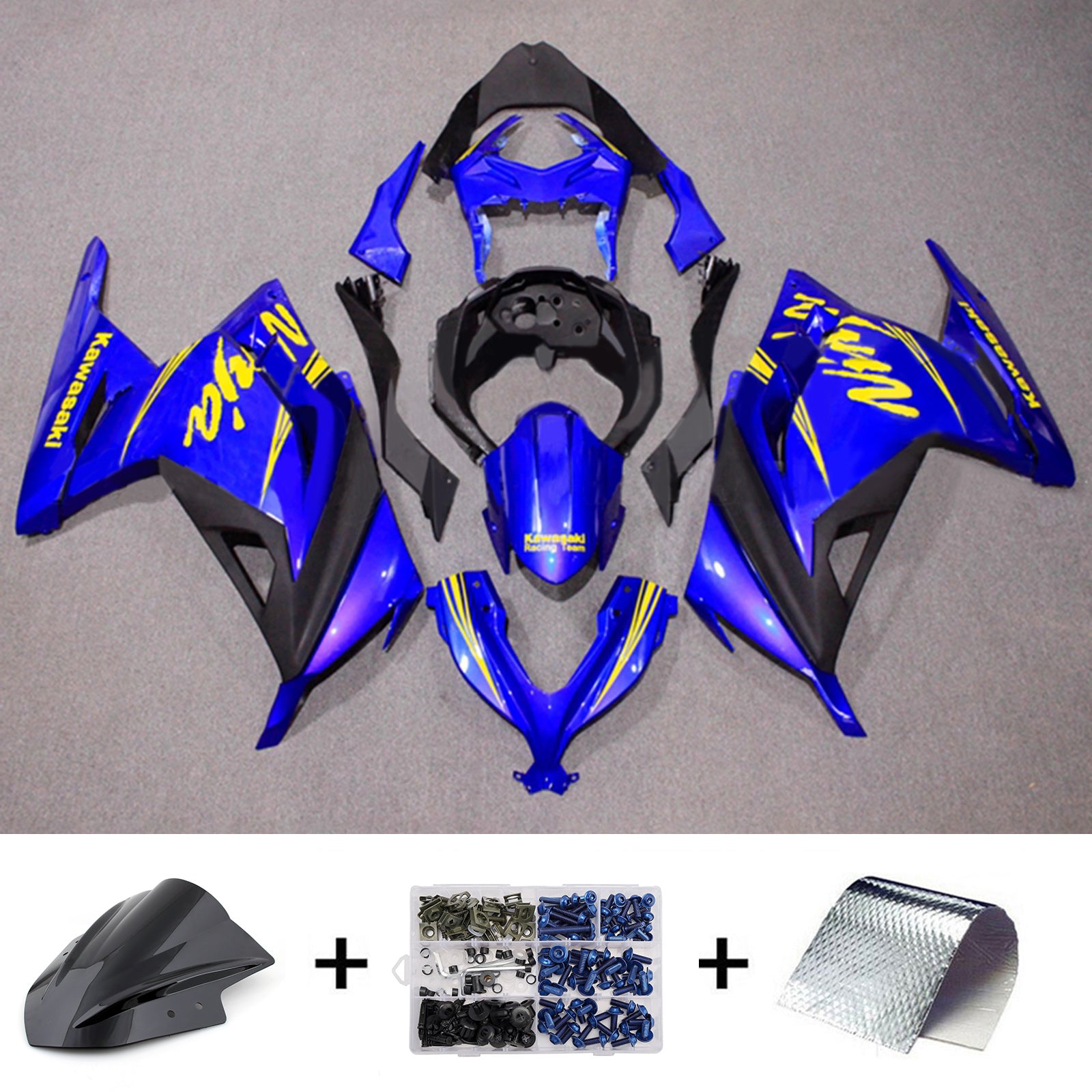 Amotopart 2013-2024 Kawasaki EX300/Ninja300 Blue Black Yellow Fairing Kit
