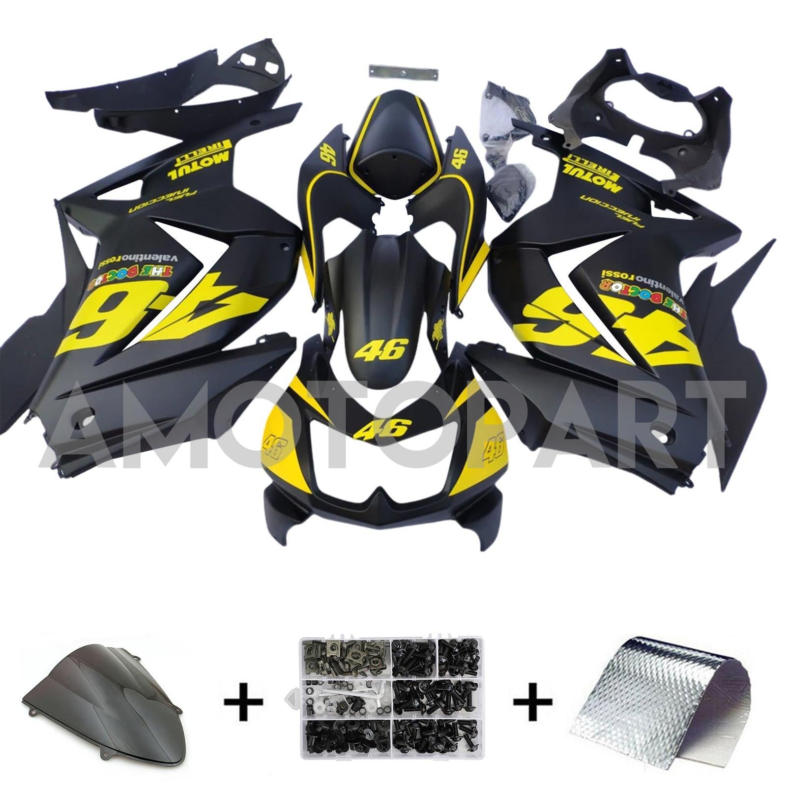 Amotopart 2008-2012 Kawasaki EX250 Ninja250R Black & Yellow Fairing Kit