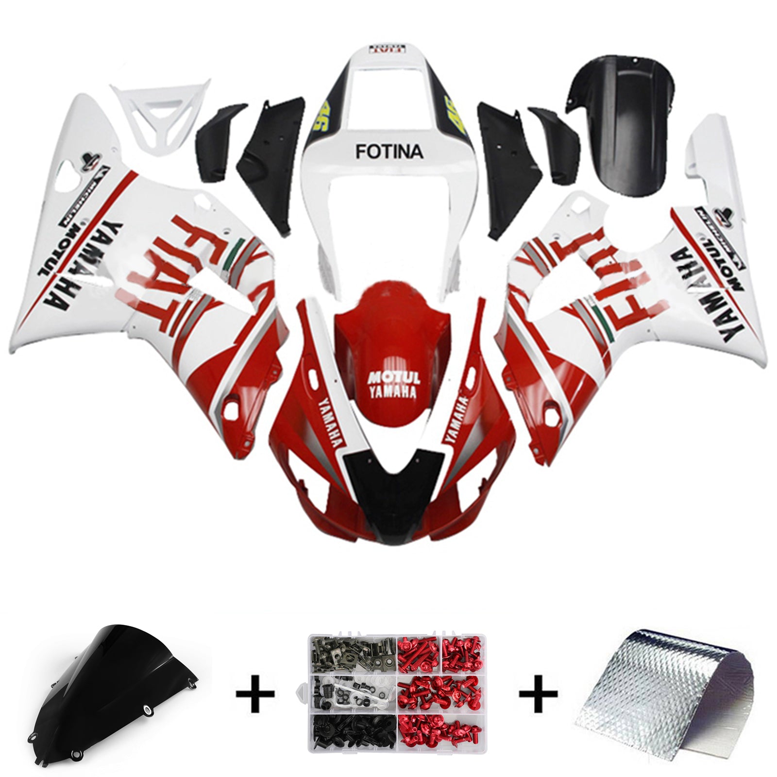 Amotopart 1998-1999 Yamaha YZF 1000 R1 Red & White Style1 Fairing Kit