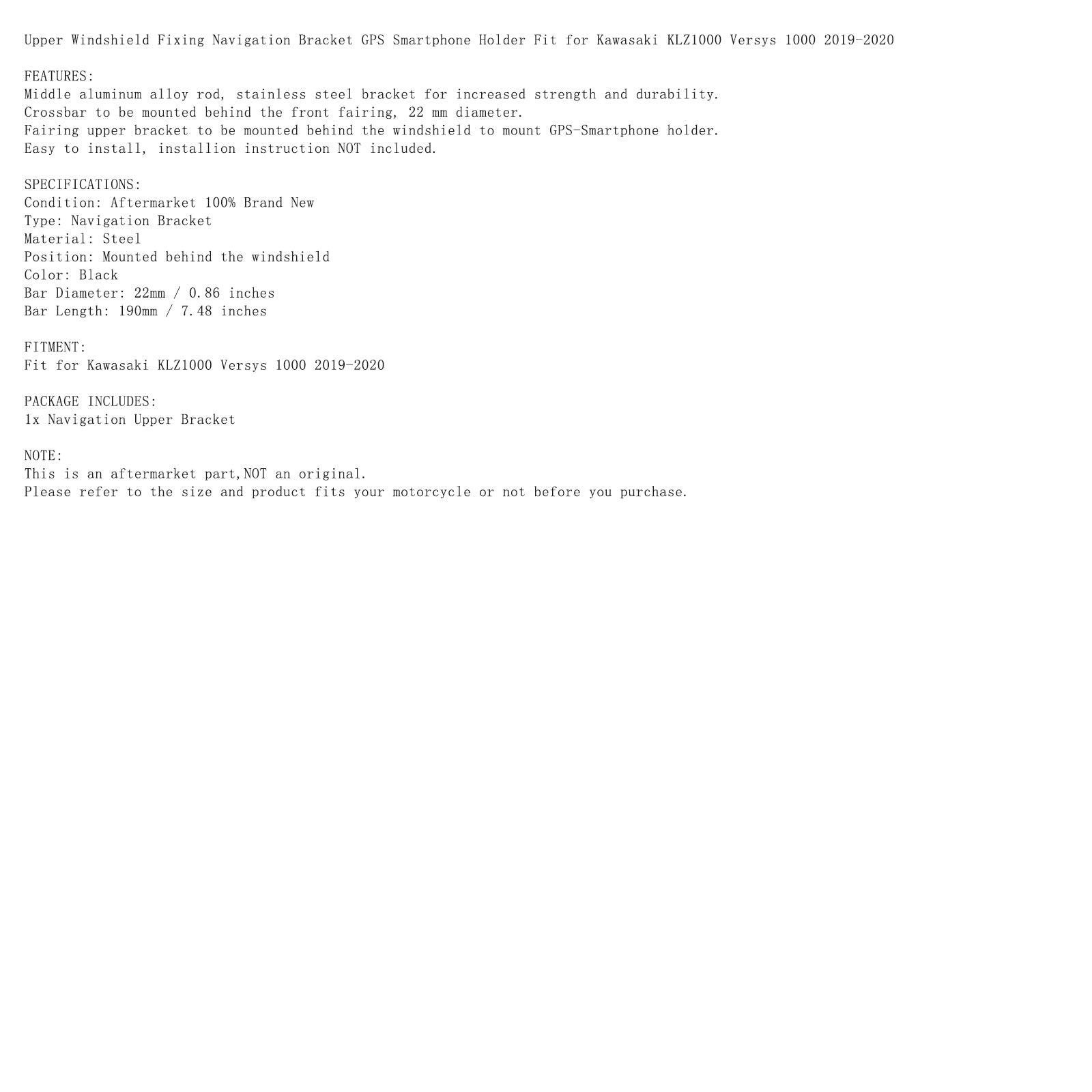 Soporte de montaje de navegación GPS para teléfono móvil de motocicleta para VERSYS 1000 19-23