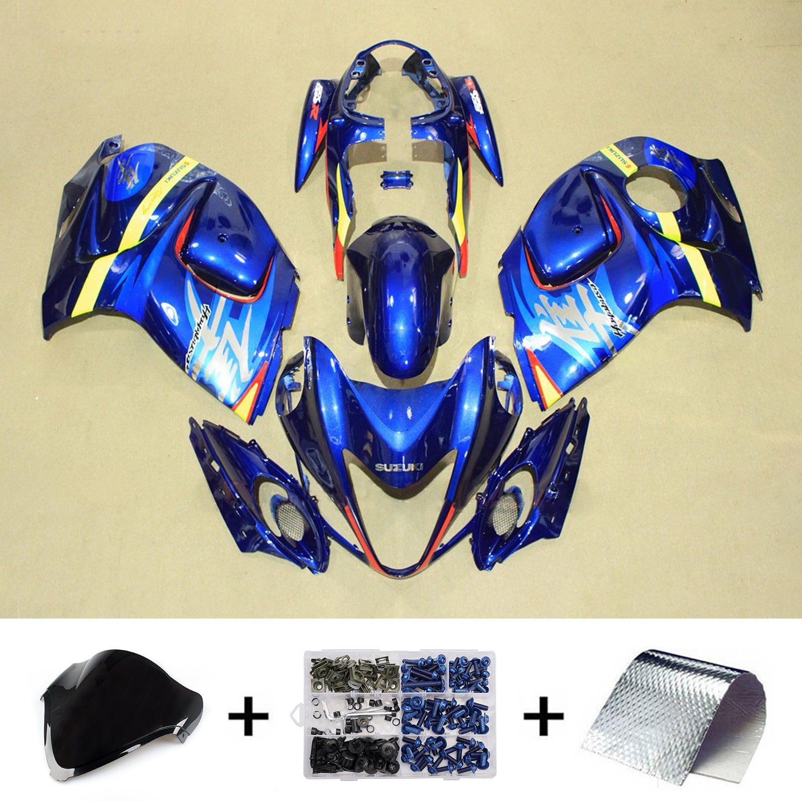 Amotopart 2008-2020 Suzuki Hayabusa GSX1300R Blue Black Fairing Kit