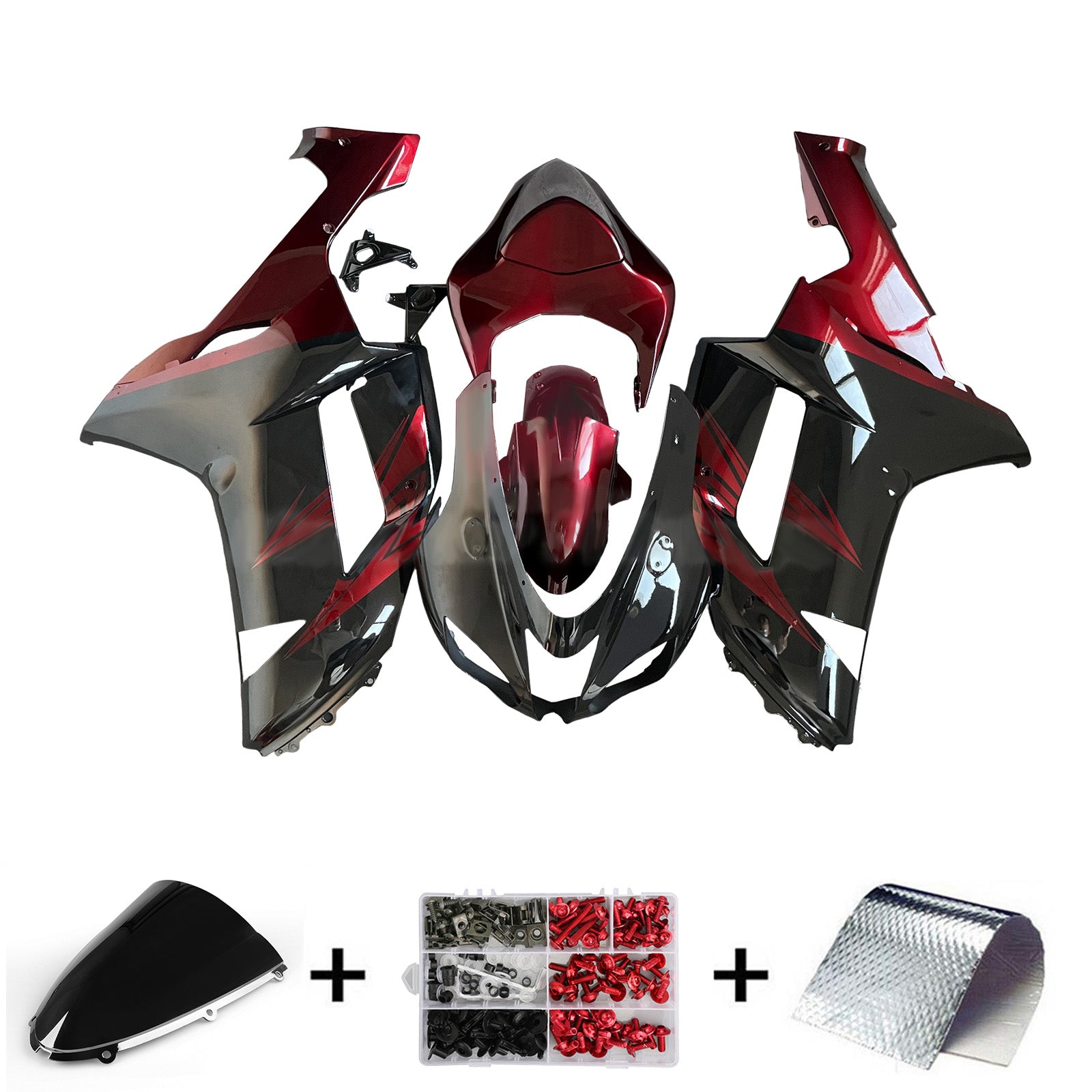 Amotopart 2007-2008 Kawasaki ZX6R 636 Black Red Fairing Kit