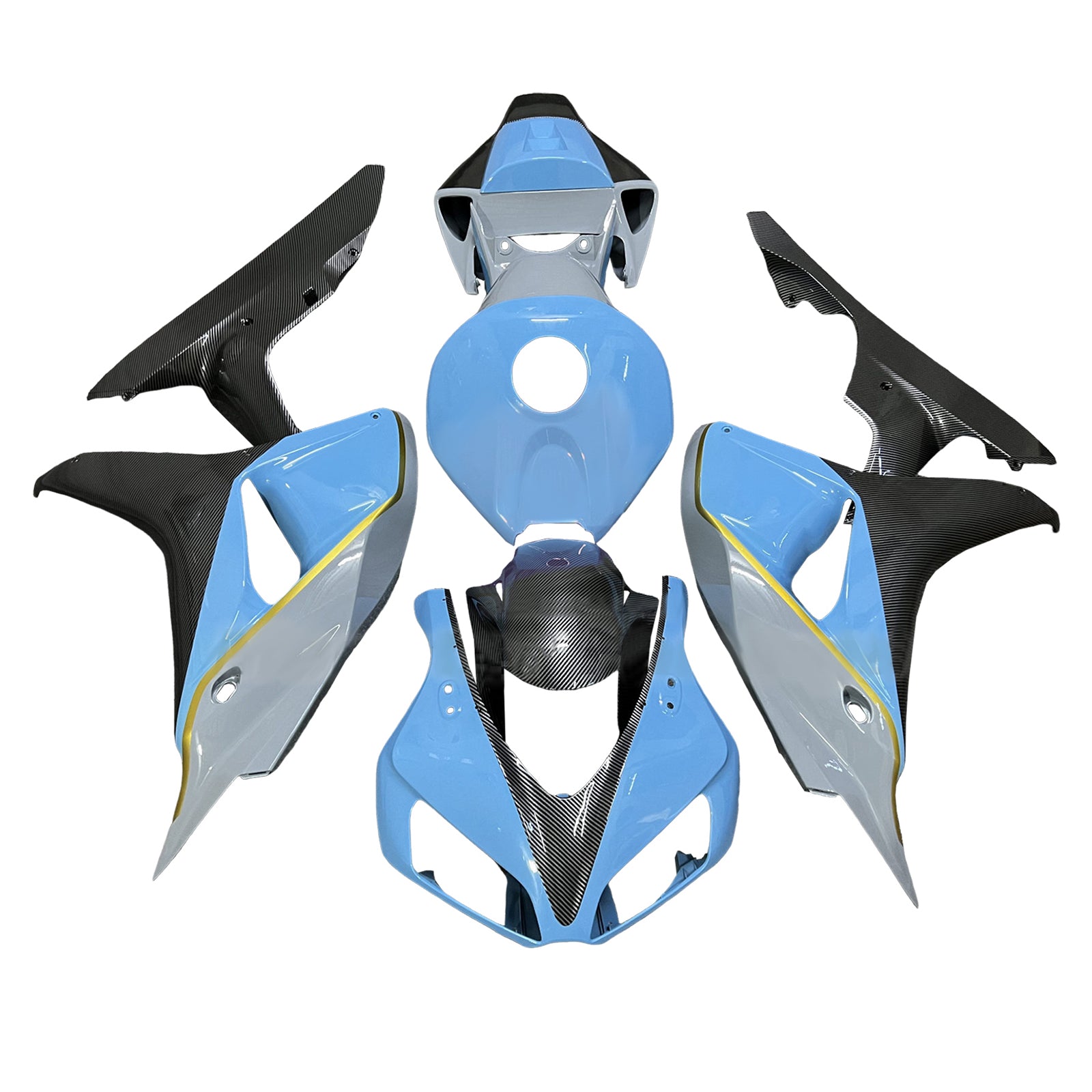 Amotopart 2006-2007 Honda CBR1000RR Carbon Fiber Patterns Light Blue Green Grey Fairing Kit