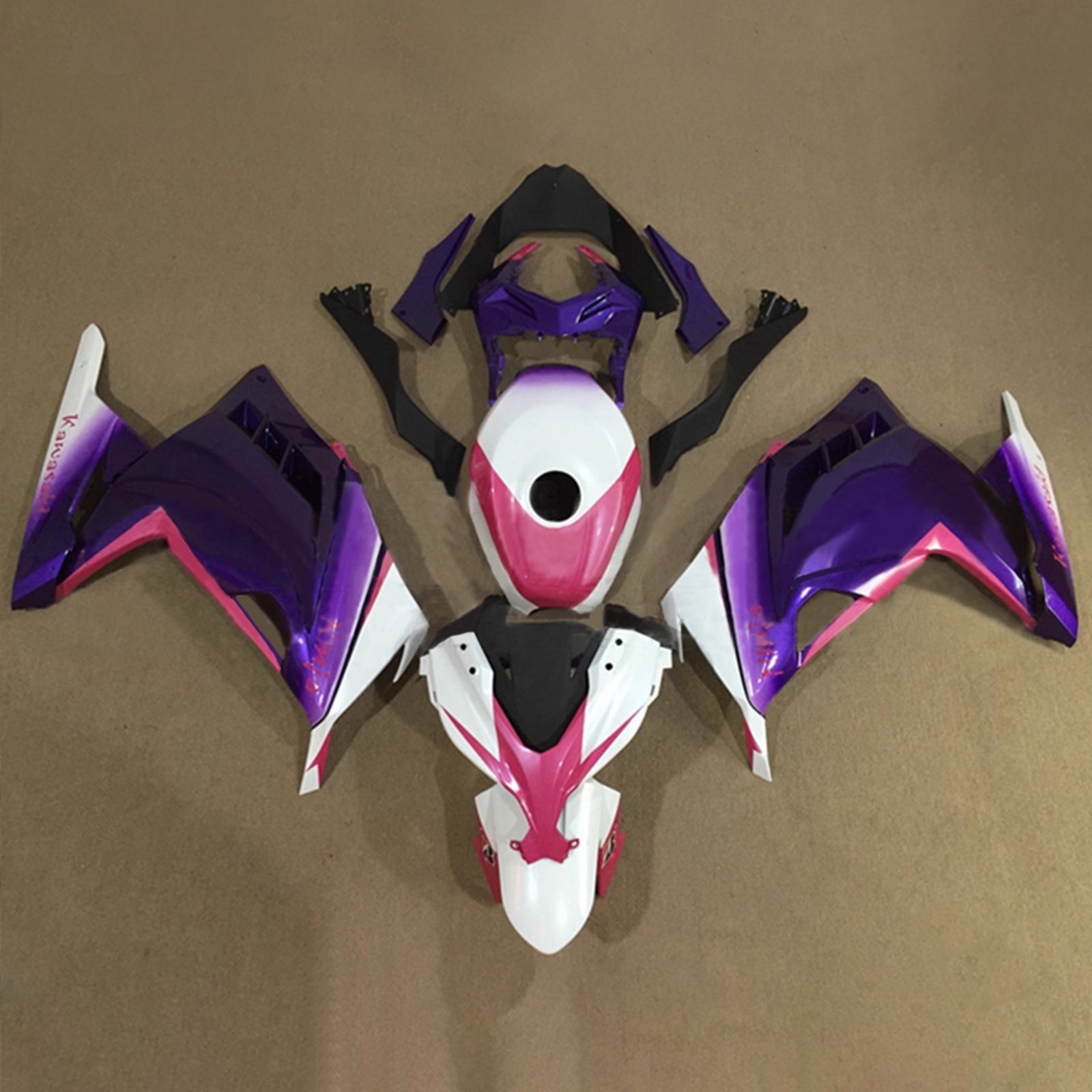 Amotopart 2013-2024 Kawasaki EX300/Ninja300 Pink Purple White Fairing Kit